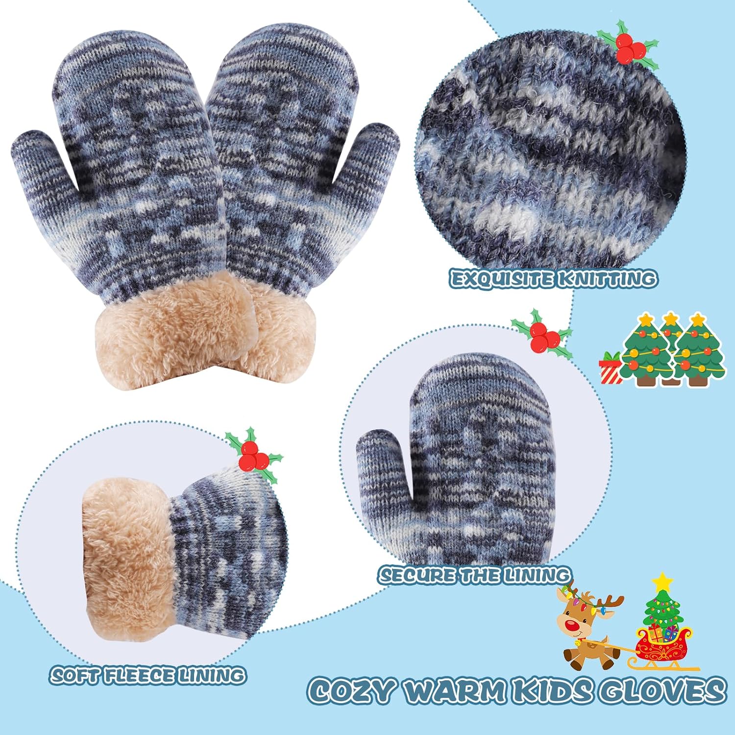 Kids Winter Hat Gloves Scarf Set for 2-14 Years Old Warm Fleece Lining - Image 3