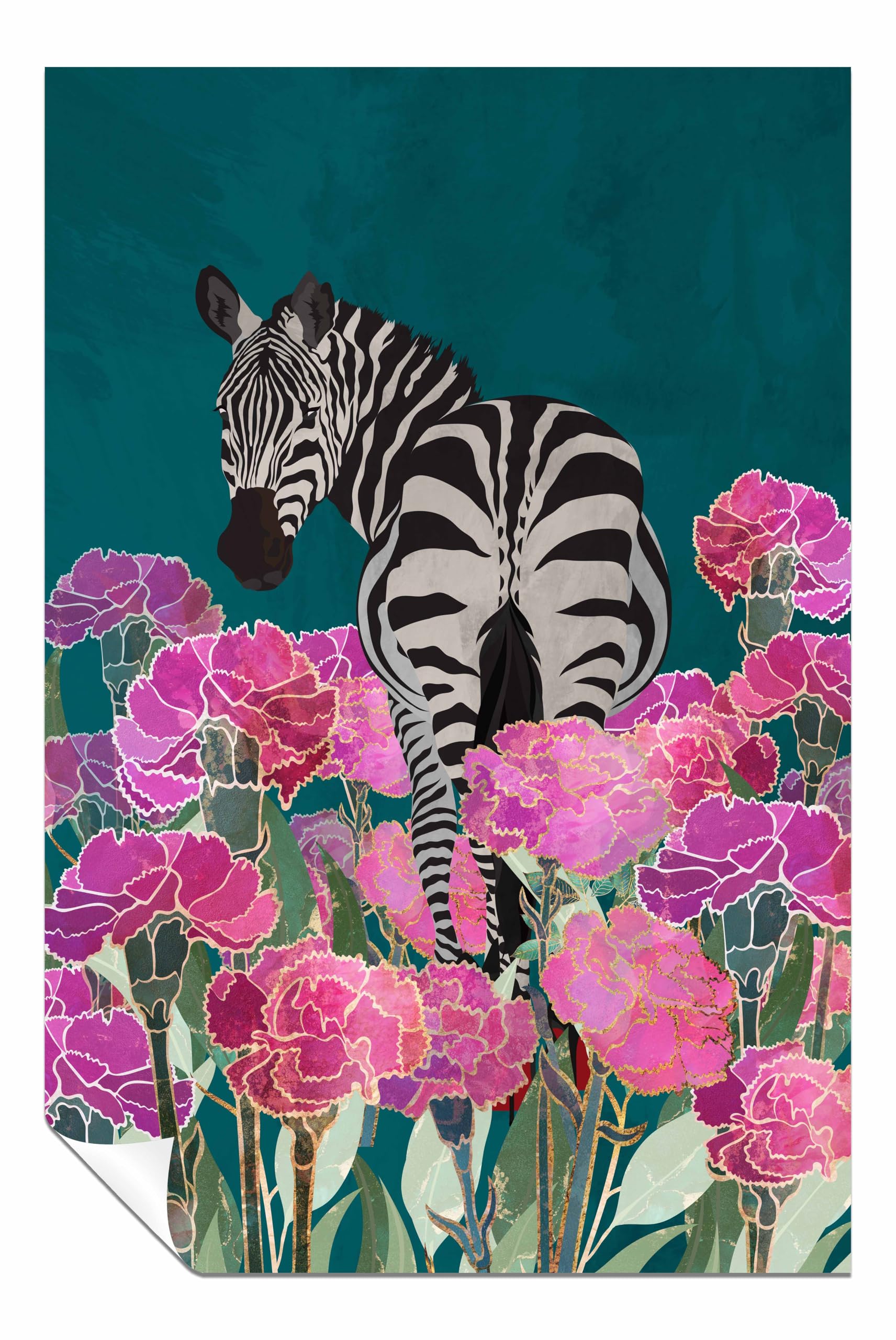 Panther Print Unframed Poster Zebra In A Field Of Flowers Print, Pictures For Home Walls, Bedroom, Living Room & Bathroom Decor 76X51cm (30X20in)