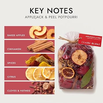 Claire Burke Applejack & Peel Scented Potpourri Bag Dried Flower Potpourri Bowl Filler | Apple, Cinnamon & Spice | Decorative Home, Bathroom, and Bedroom Fragrance | 2 Qt Bag, 1 Count