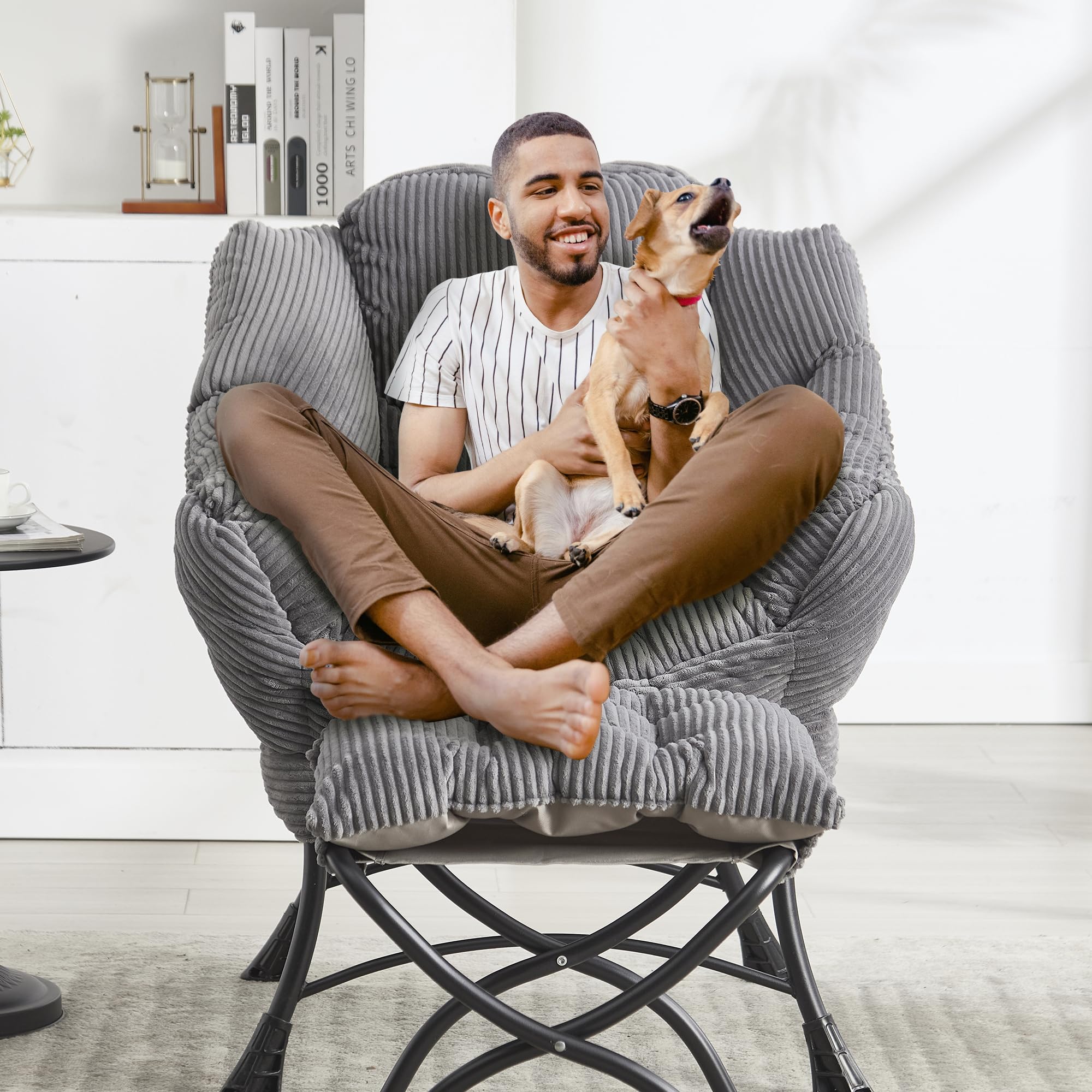 Faulenzersessel mit Ottomane, Relaxsessel mit Hocker – Schlafzimmerstuhl für Erwachsene, moderner Lounge-Akzentstuhl mit Armlehnen, ergonomische Fußstütze