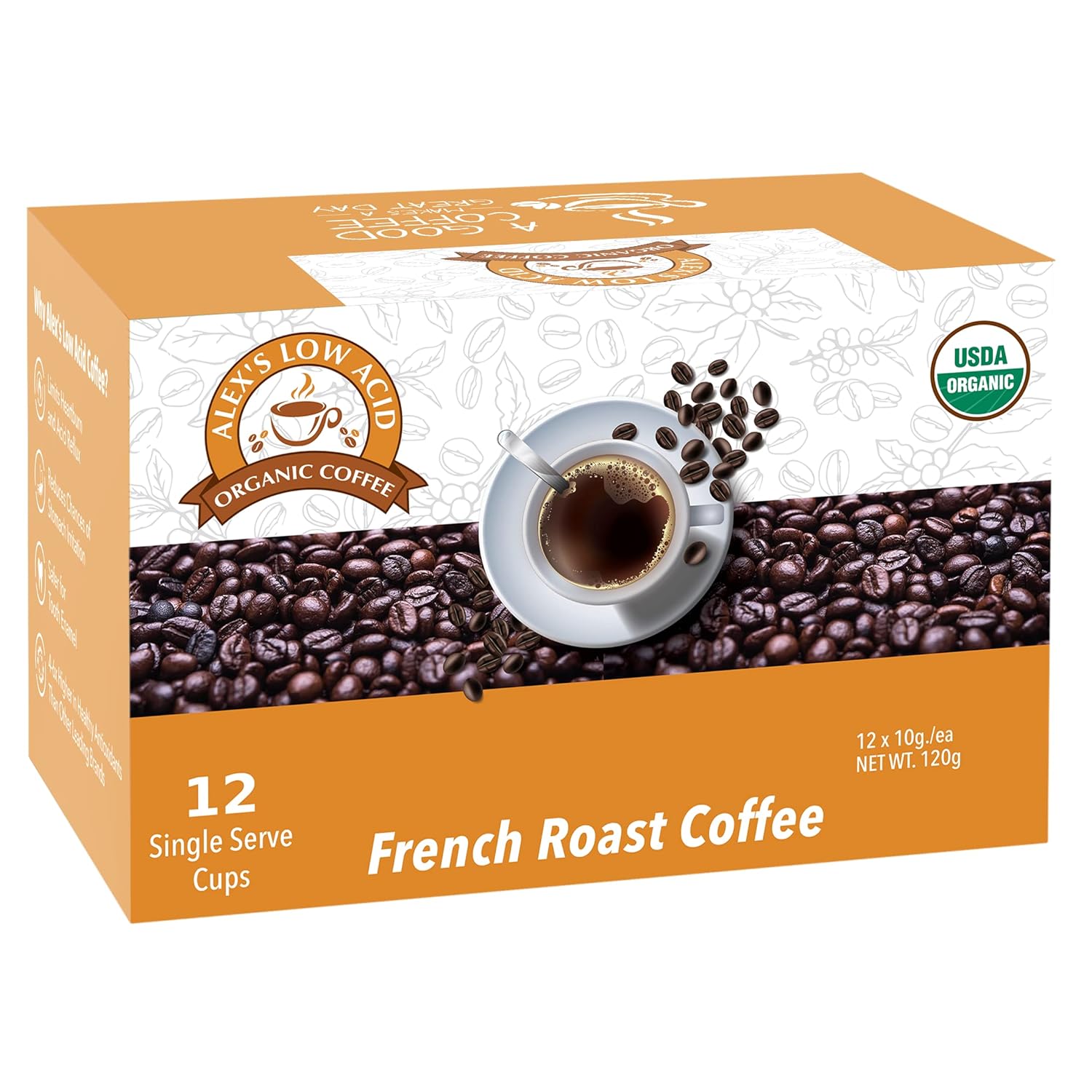 Alex's Low Acid Organic Coffee Single-Serve Pods (24-Pack) - French Roast