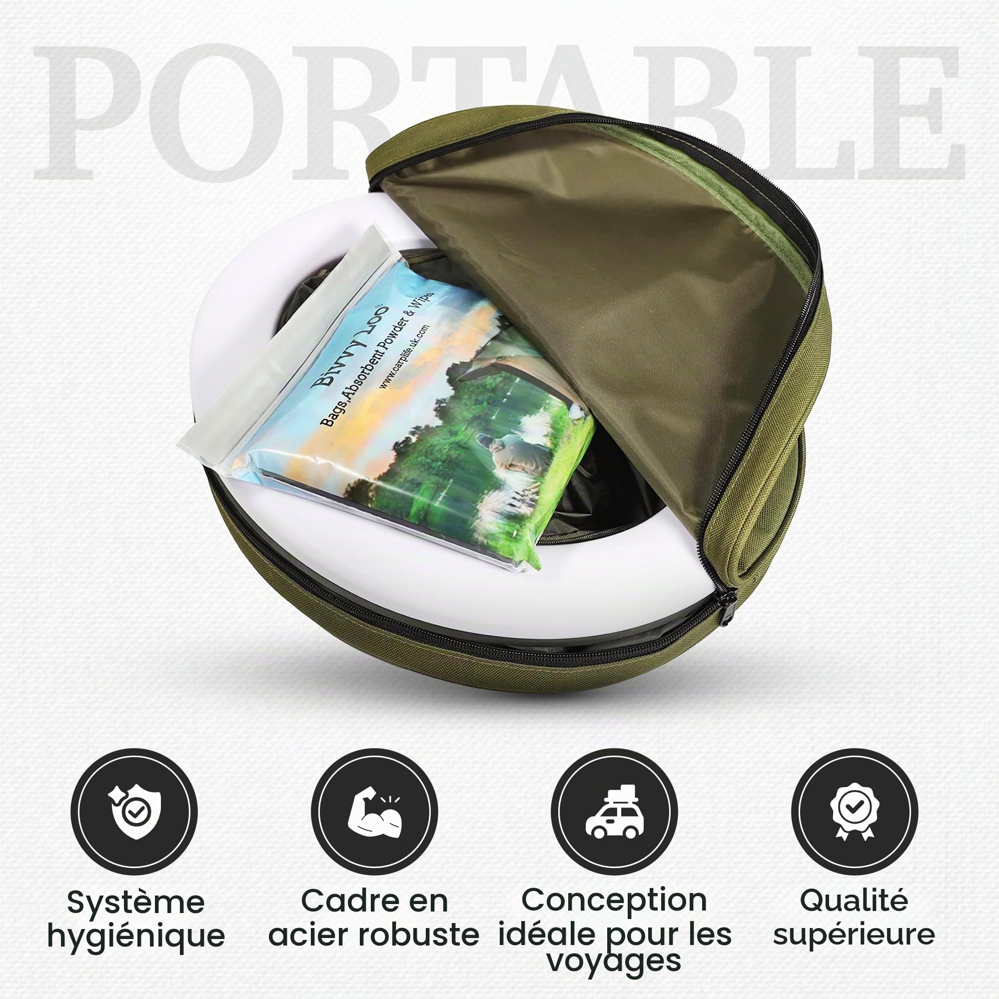 Bivvy Loo Portable Toilette - Toilette de Camping - Festival de Toilettes WC - Pêche - Camping WC - SE Plie à Plat - Prend en Charge Plus 150kg