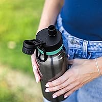 Vista 2 de BUILT Botella en cascada de acero inoxidable de doble pared de 32 onzas líquidas de boca ancha, tapa de chug resistente a derrames, con agarre