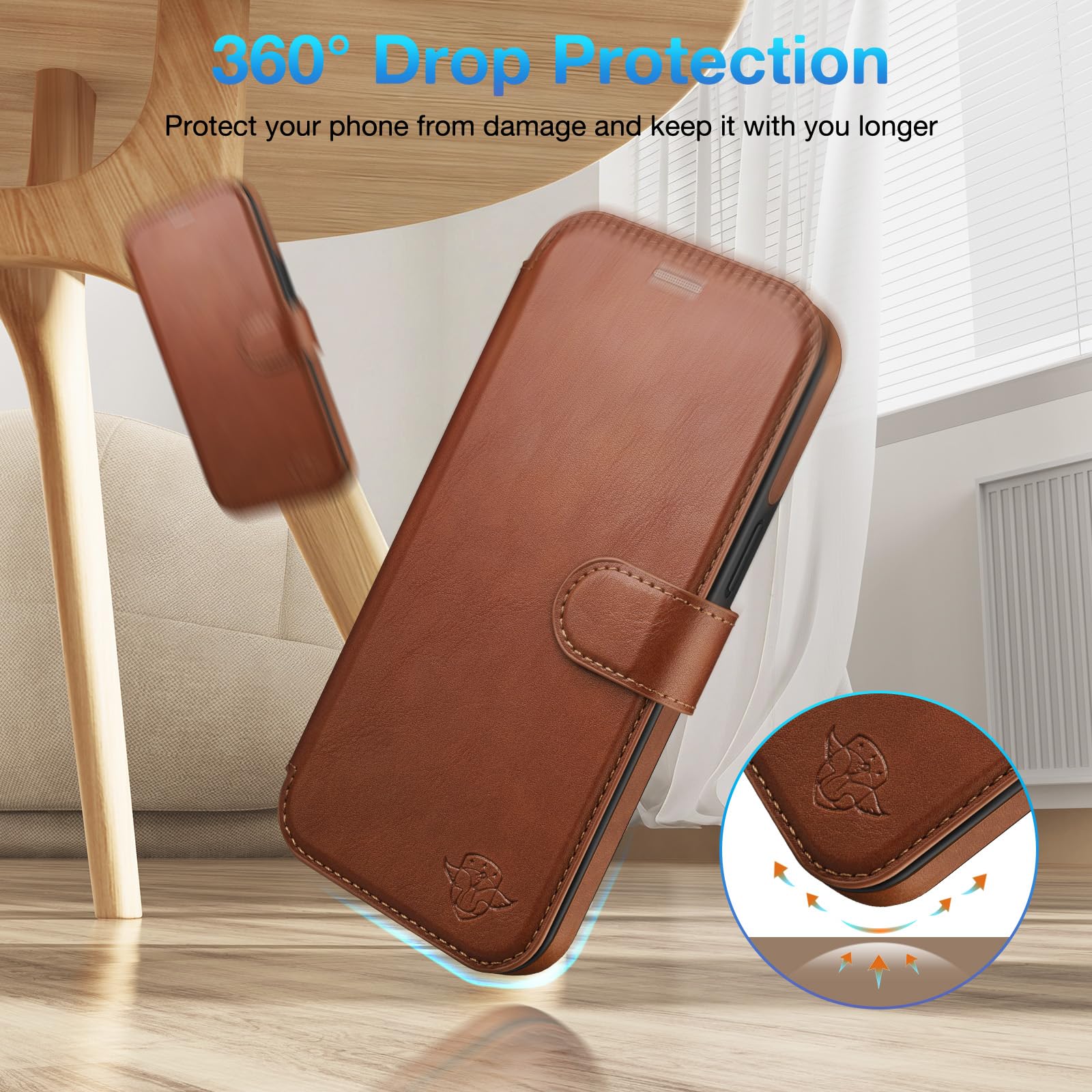 Funda tipo cartera para iPhone 13 Pro de 6.1 pulgadas, soporte invisible integrado, carga inalámbrica, 3 ranuras para tarjetas y bloqueo RFID, piel sintética, funda protectora para mujeres y