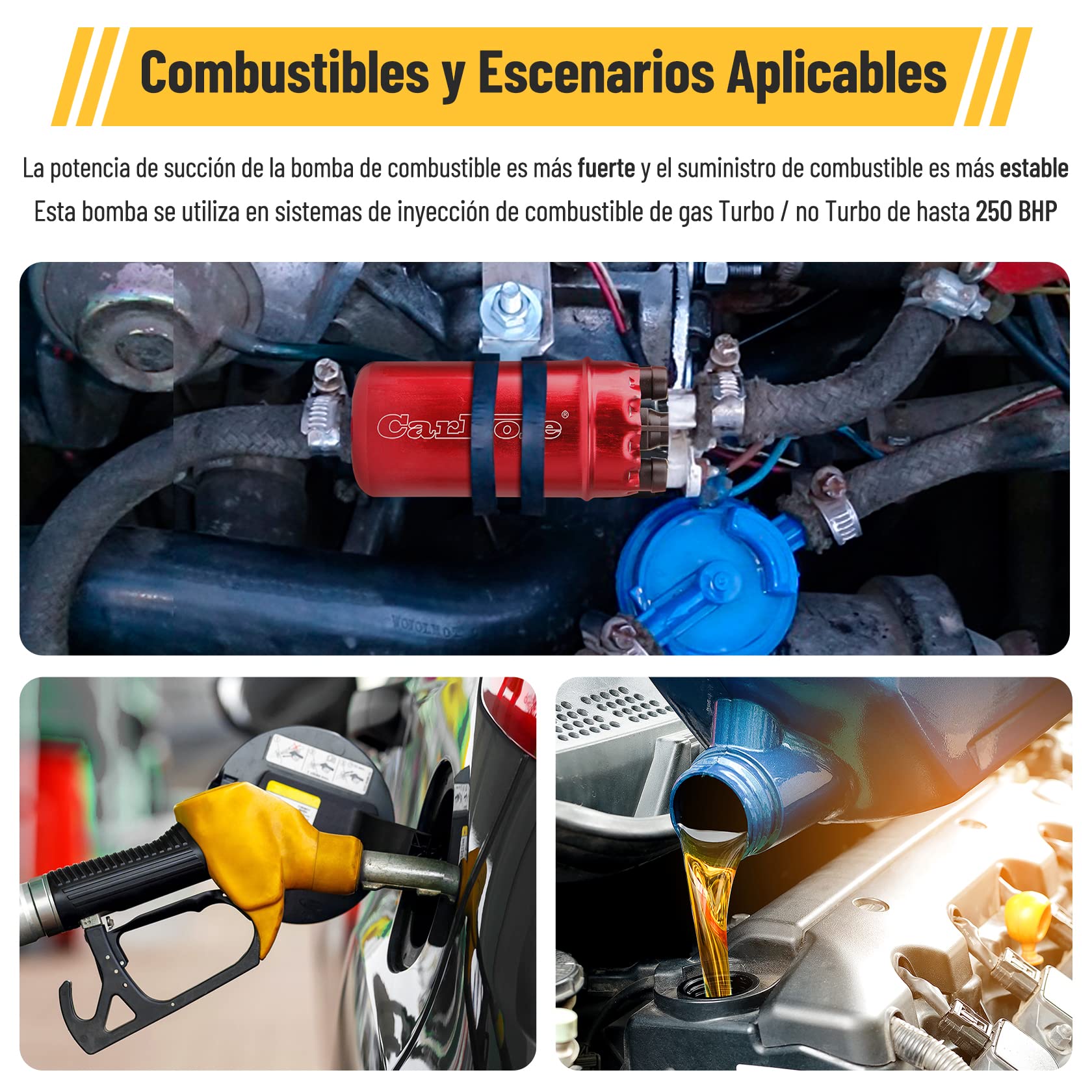 CarBole Bomba de Combustible en Línea Externa,Alta Presión de 125PSI | Recambio para la 0580464070, Bomba de Combustible Eléctrica, Fácil de Montar, Rojo
