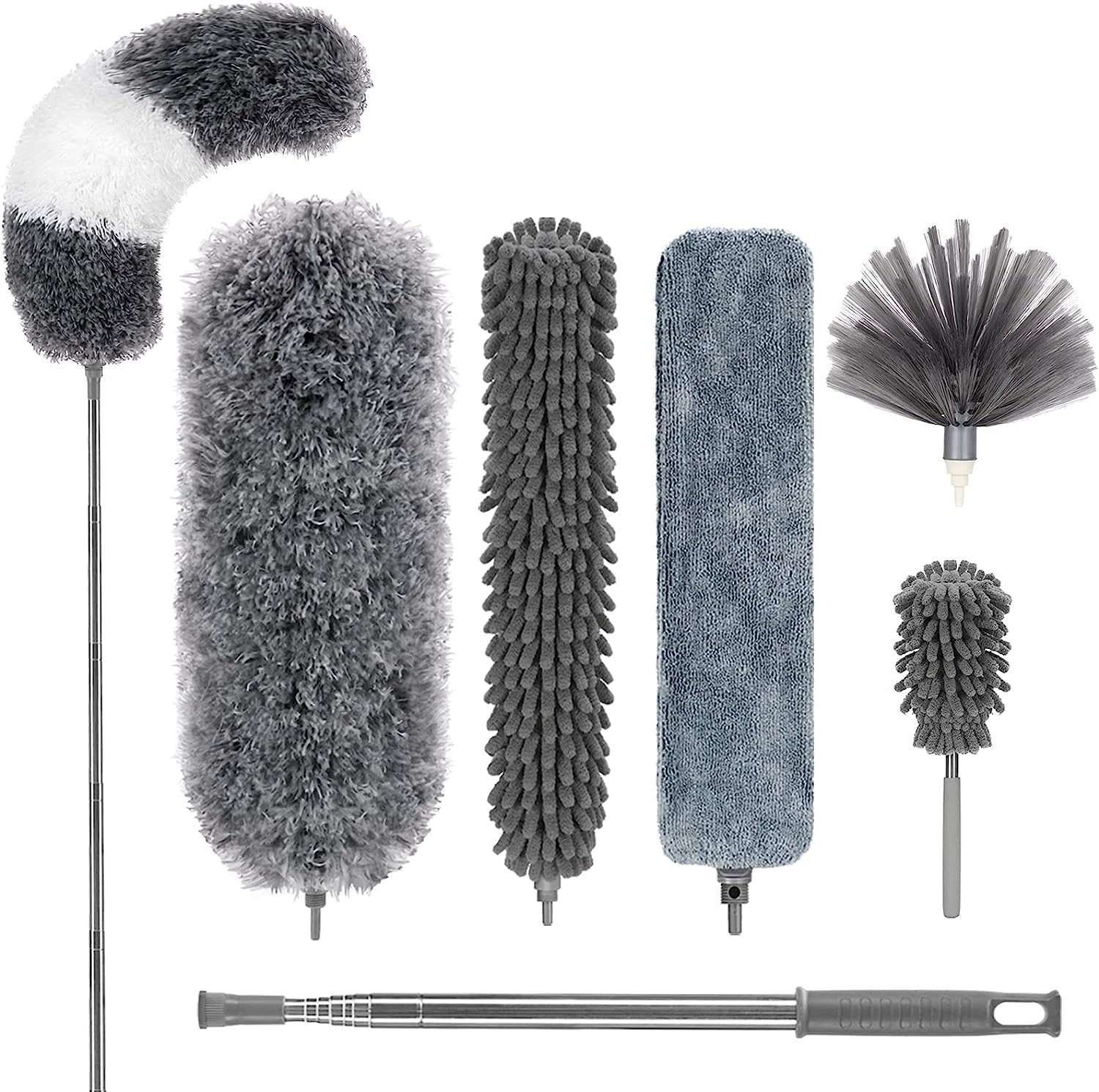 ORCHID M® Microfiber Feather Duster,7 PCS Reusable Bendable Cobweb Duster with 250cm Extra Long Extension Pole,Washable Dusters for Cleaning Ceiling Fan, High Ceiling, Blinds, Furniture & Cars