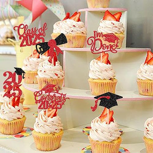 Miniatura 5 de 24 piezas con purpurina 2023 temática de graduación 2023 decoraciones para cupcakes clase de 2023 con purpurina para magdalenas para diploma,