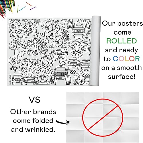 Vista 46 de Tiny Expressions Cartel gigante para colorear para niños, enrollado, sin arrugas, mantel para colorear para actividades infantiles, camión de Cartel