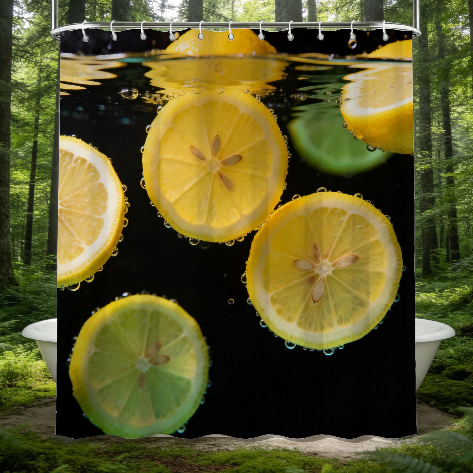 Hongduo 3D Lemon Shower Curtain for Stalls Bathtubs Minimalistic Bathroom Decor Shower Curtain Set Polyester Fabric Waterproof 120x180cm/48X71 Inch with Hooks