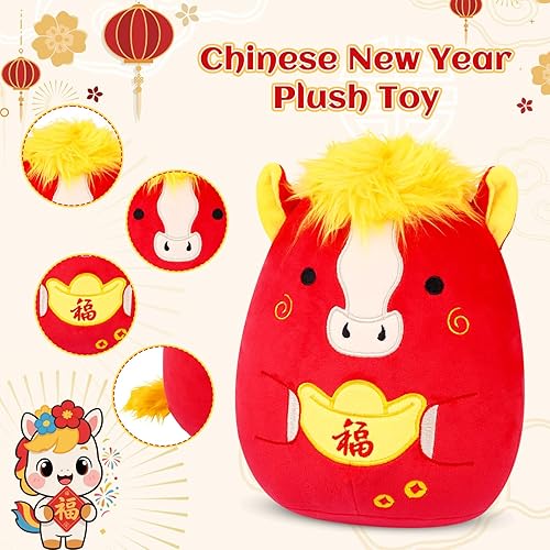 Miniatura 3 de Peluche de caballo de año nuevo chino, 8 pulgadas, lindo caballo de Año Nuevo 2026 con fortuna dorada, muñeca suave y congestionada para niños,