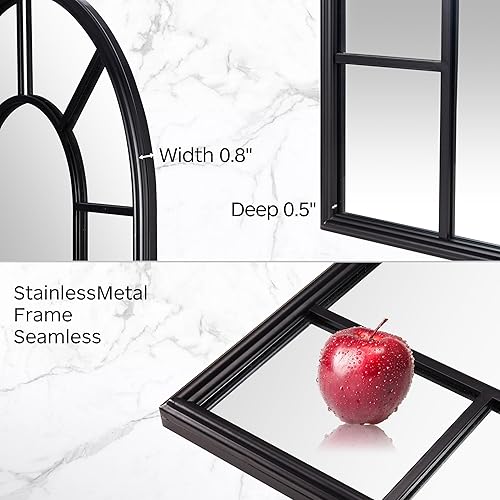 Miniatura 3 de HOWOFURN Espejo de pared con arco de 24 x 40 pulgadas, espejo arqueado negro mate, espejo negro para decoración de pared, ideal para baño,