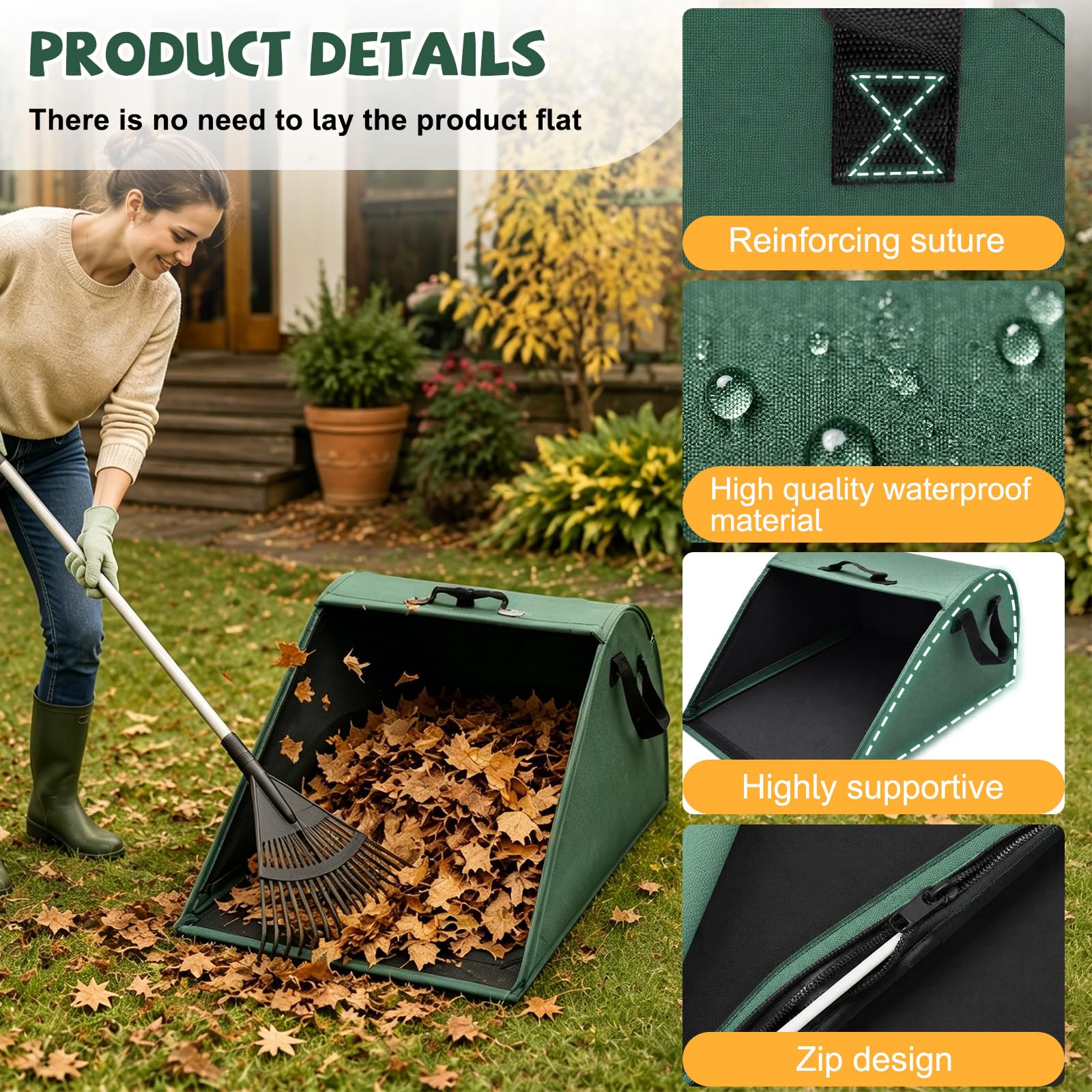 110 L Sacco per Rifiuti da Giardino, Pala per La Raccolta Delle Foglie per Taglio Verde, Taglio Prato e Rifiuti da Giardino, Verde