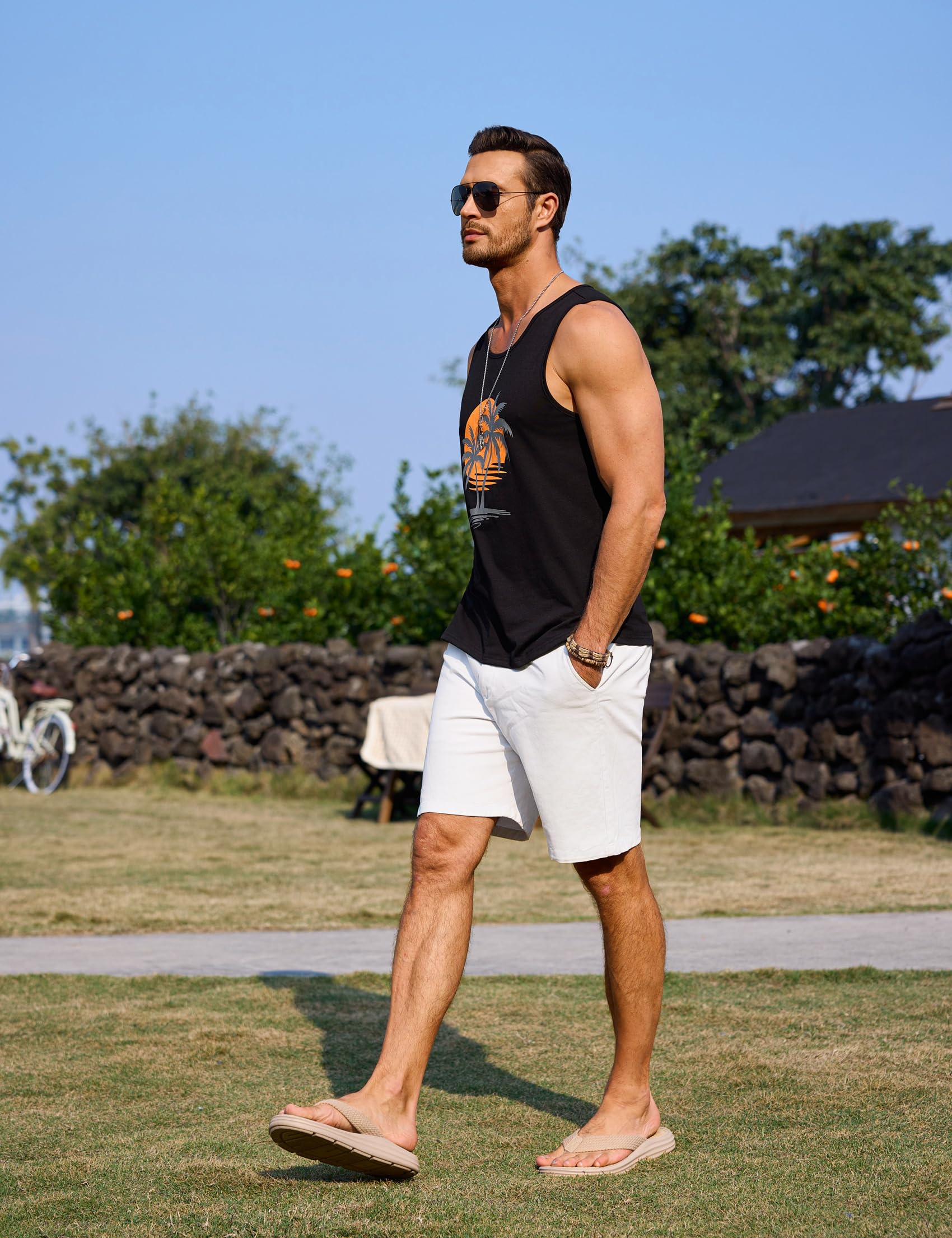 Terecey Camiseta Tirantes Hombre Verano con Estampado Playa Palm Beach Hawái Basic Tank Top Camisetas Playa sin Mangas Hombre para Correr Entrenamiento Gym