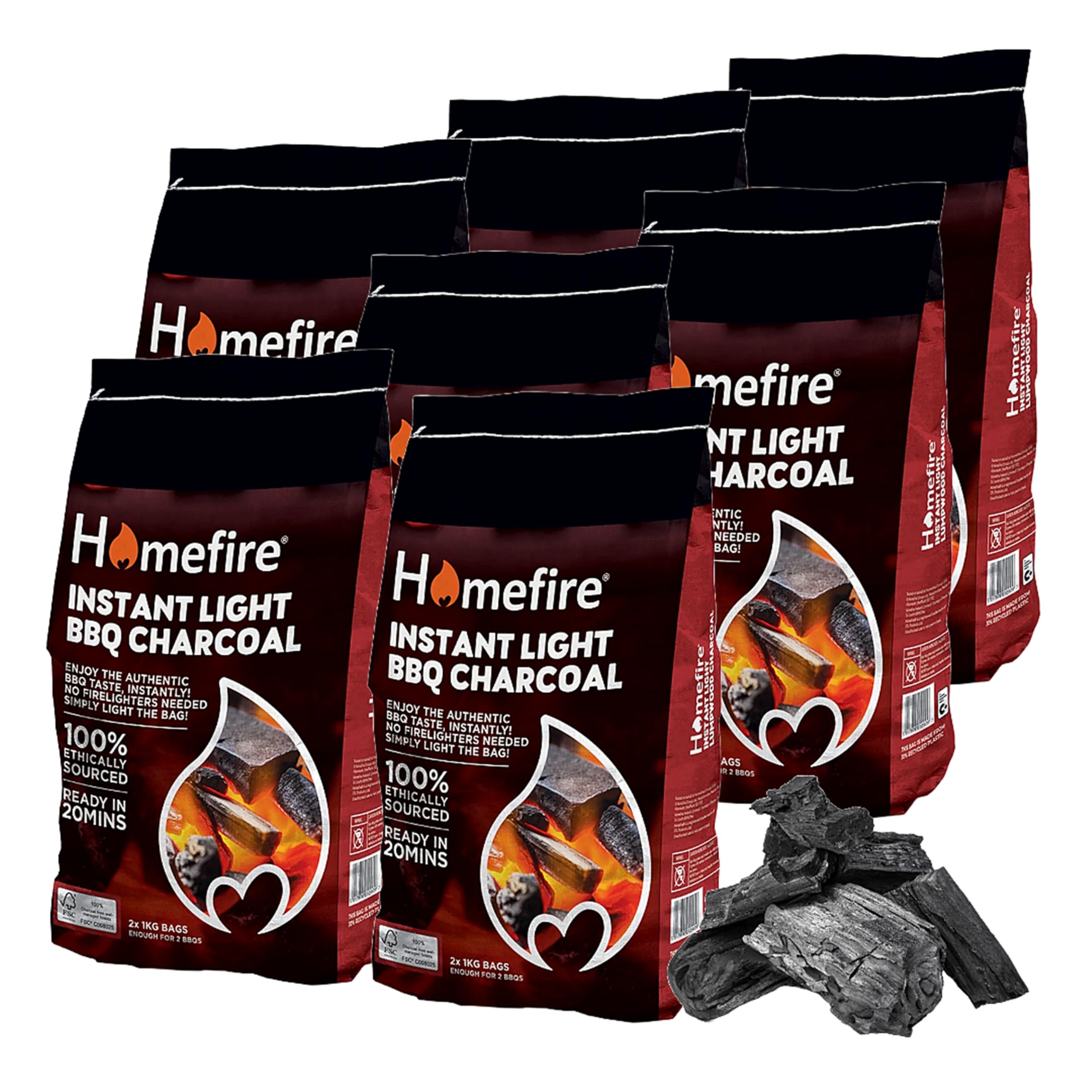 Instant Light Barbecue Charcoal - Pack of 14 x 1kg BBQ Lumpwood Charcoal Grill Bags with for Outdoor Barbecues, Fire Pit, Camping