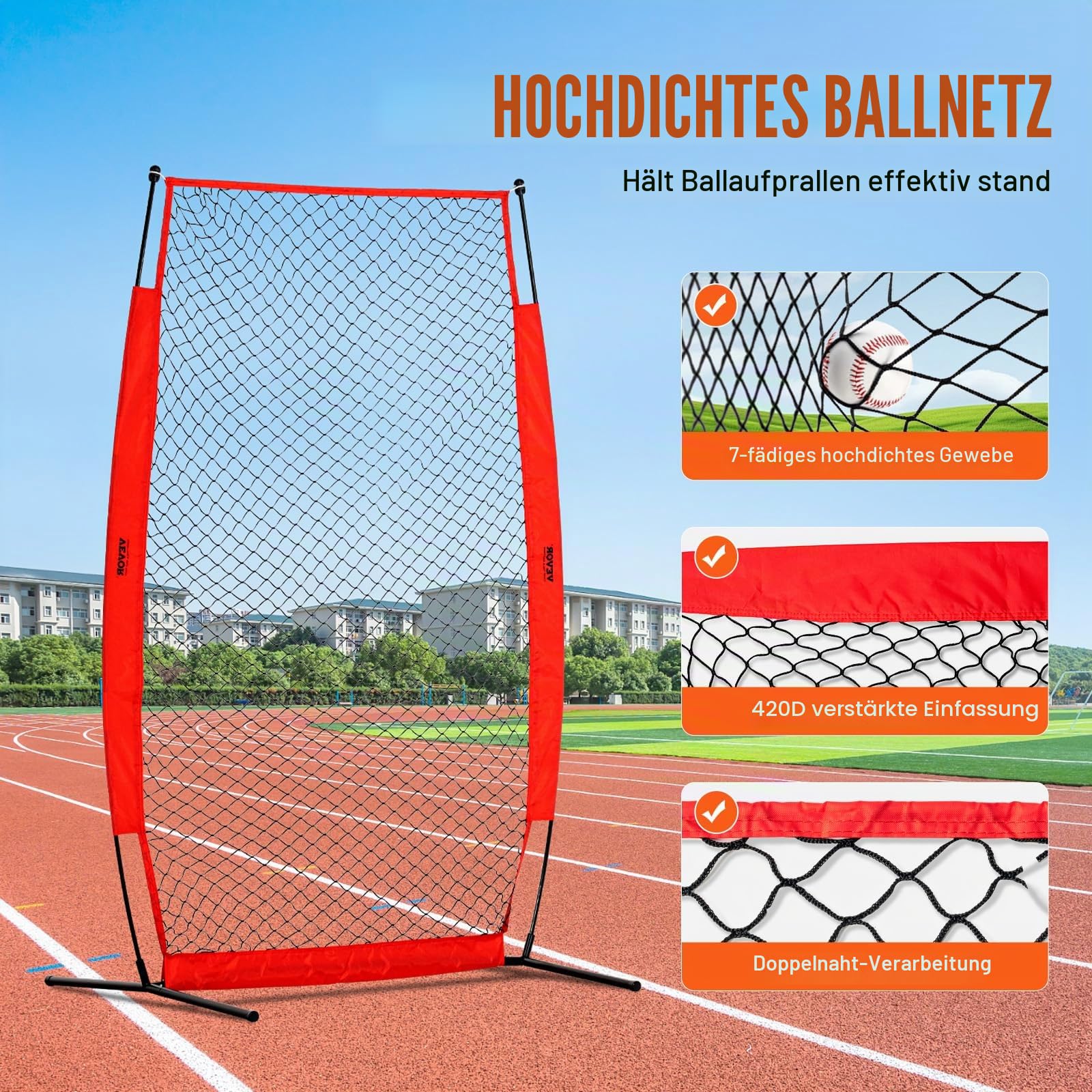 VEVOR I-Typ für Schlägerkäfig 1400 x 1065 x 2180 mm Baseball- und Softball-Sicherheitsschirm Körperschutz Tragbarer Schlagschirm mit Tragetasche & Bodenpfählen, Outdoor Baseball-Pitching-Netz Rot