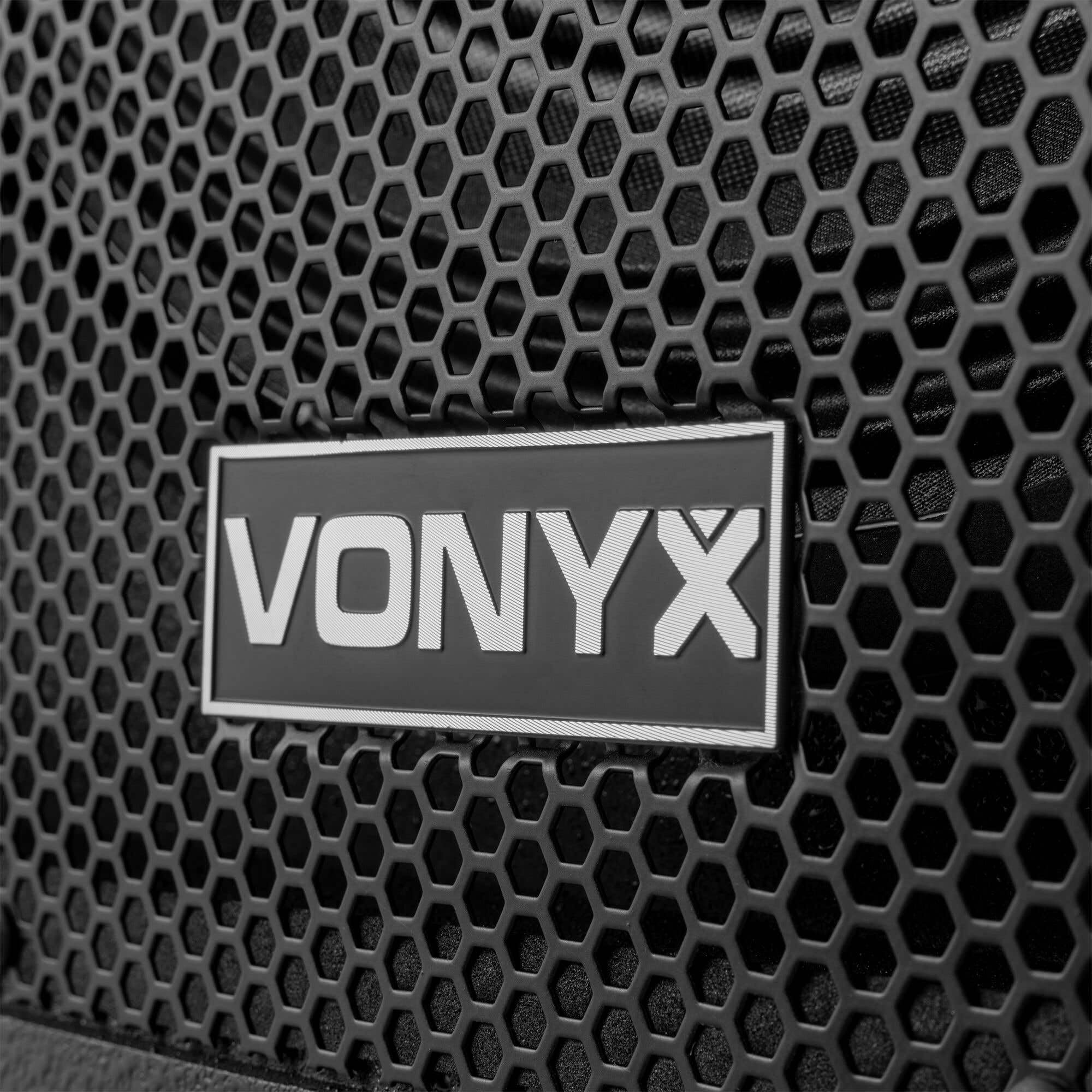 VONYX SWP15 Caisson de Basse Actif 800W, Phase Réglable, Entrée/Sortie XLR + RCA, Amplificateur Intégré, Insert sur la Face Supérieure pour Enceinte Active, Grave 15", Idéal pour DJ Mobile