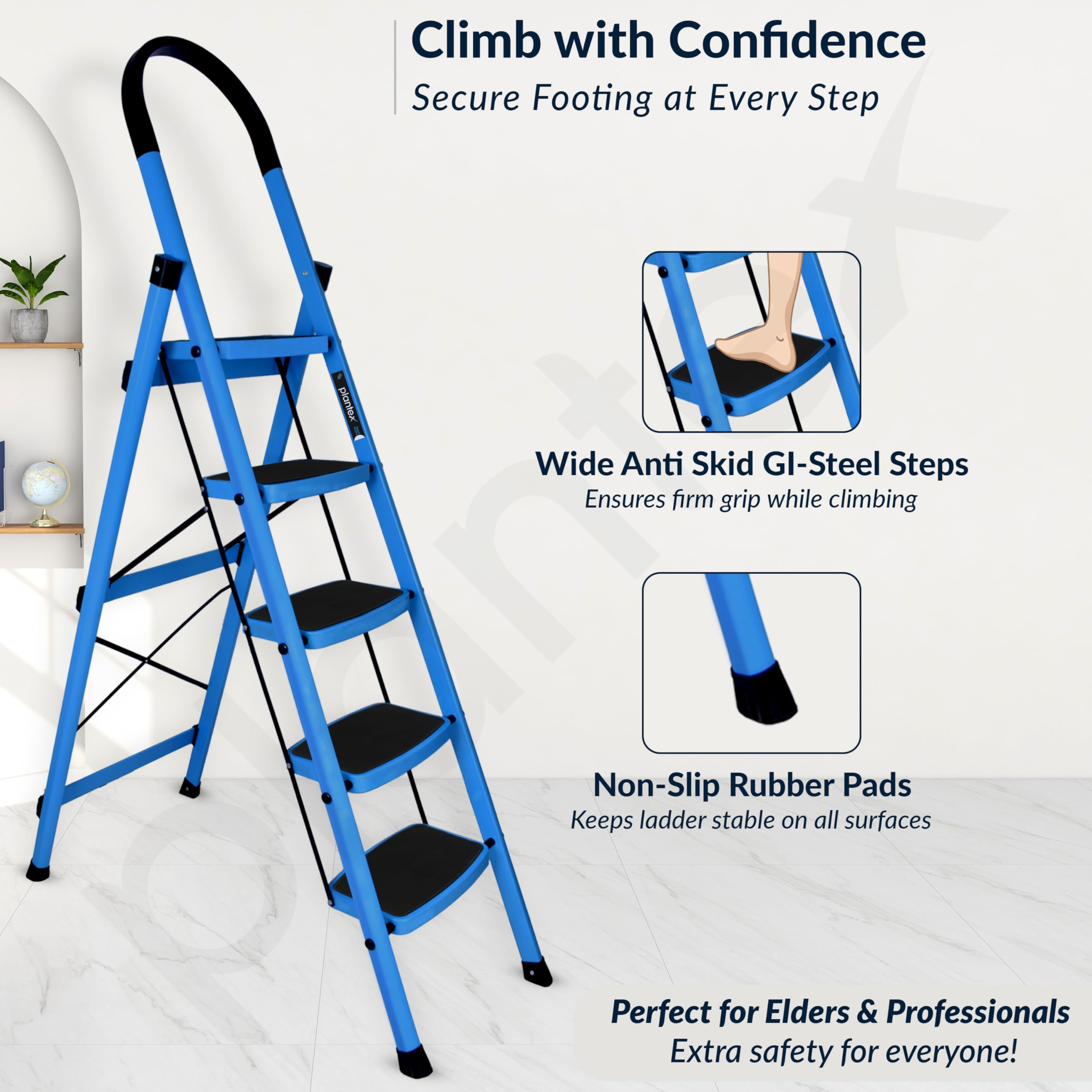 Plantex 5 Step Steel Ladder - Foldable & Durable -6 Plantex 5 Step Steel Ladder - Foldable & Durable -6
