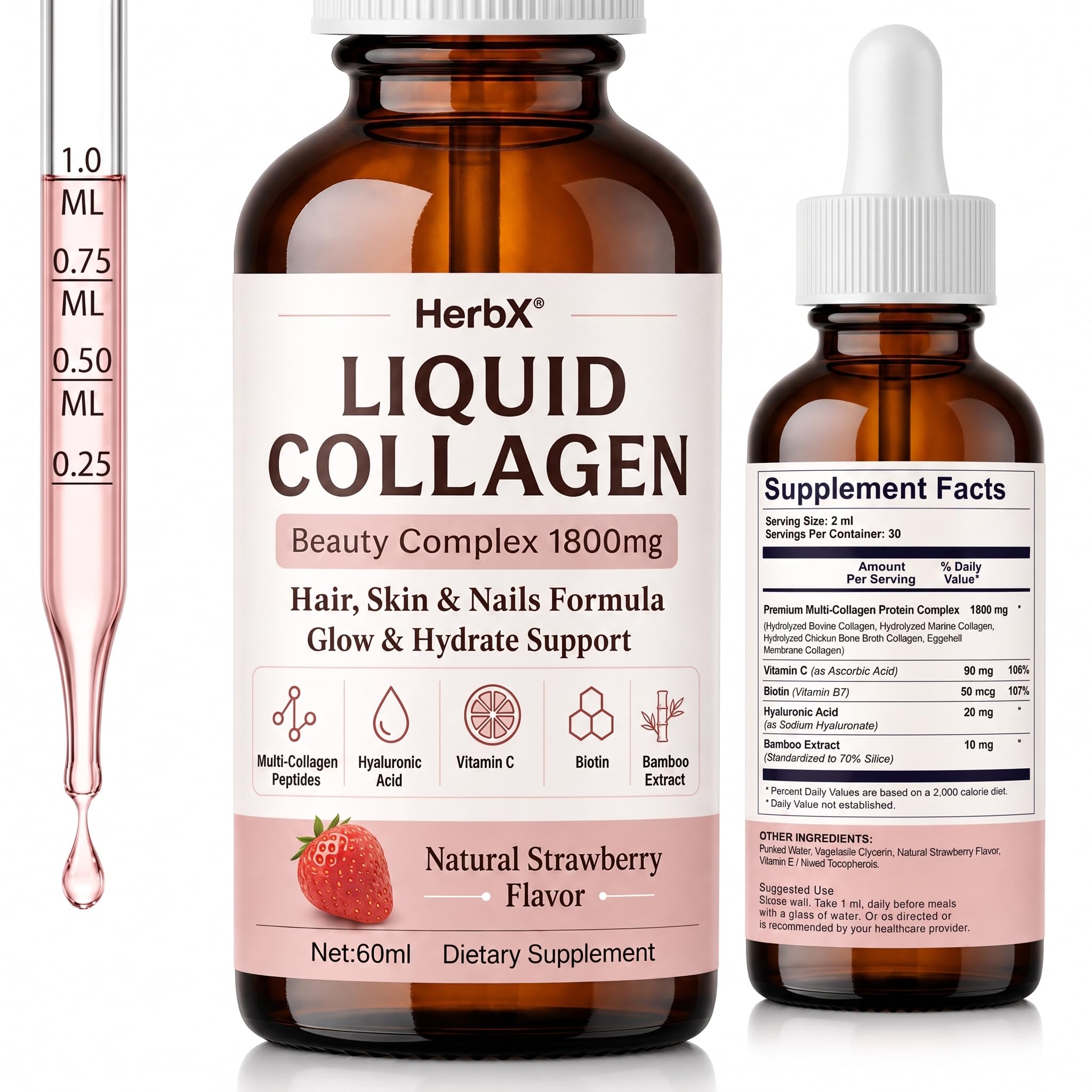 Liquid Collagen Peptides for Women, 1800mg Complex, 60ml