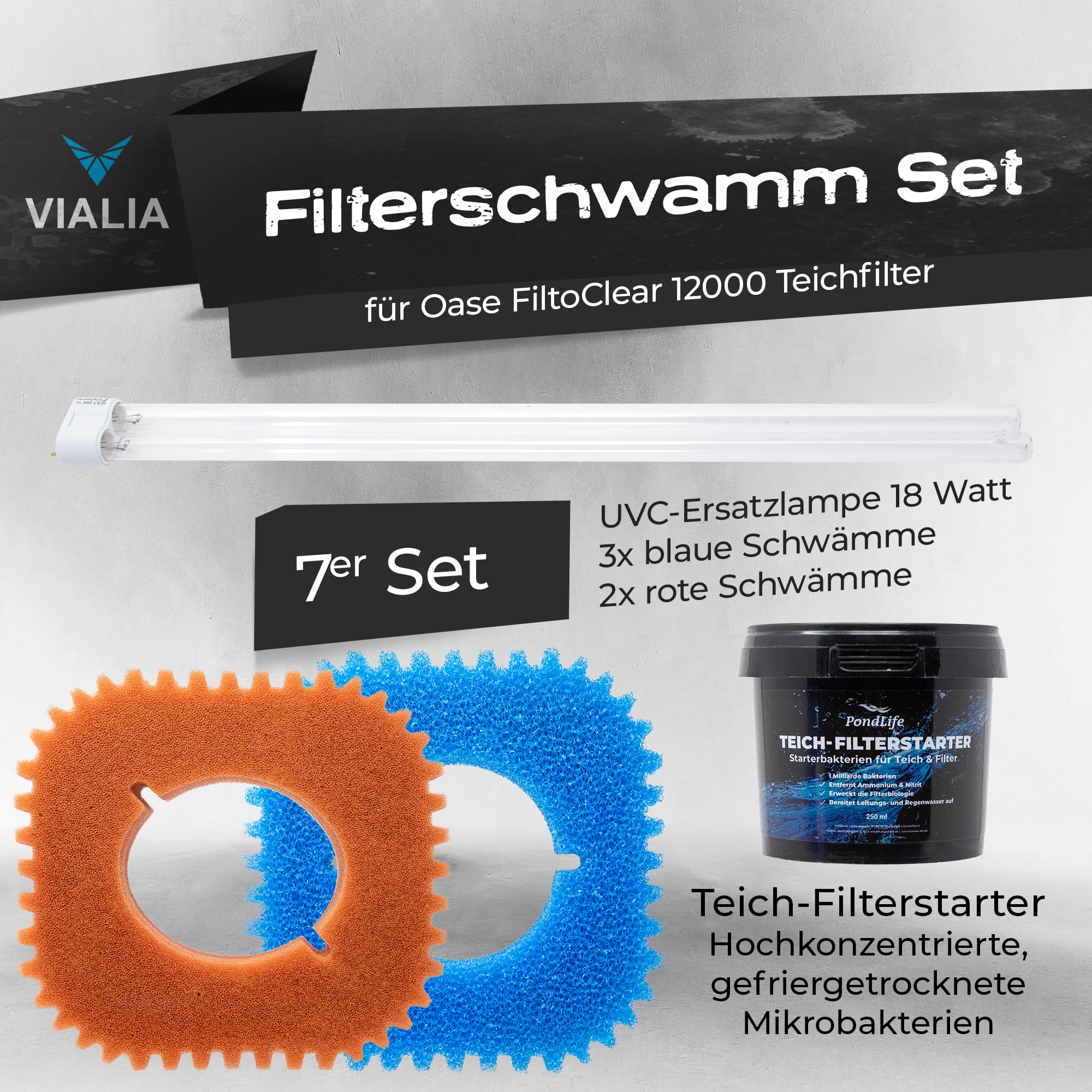 Oase FiltoClear 12000 Wartungspaket Komplettset 18W UVC Lampe 5 Filterschwämme Filterstarter