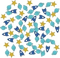 Vista 1 de Confeti con purpurina de cumpleaños con temática espacial, confeti de mesa espacial de estrella de cohete, dispersión de papel para baby shower
