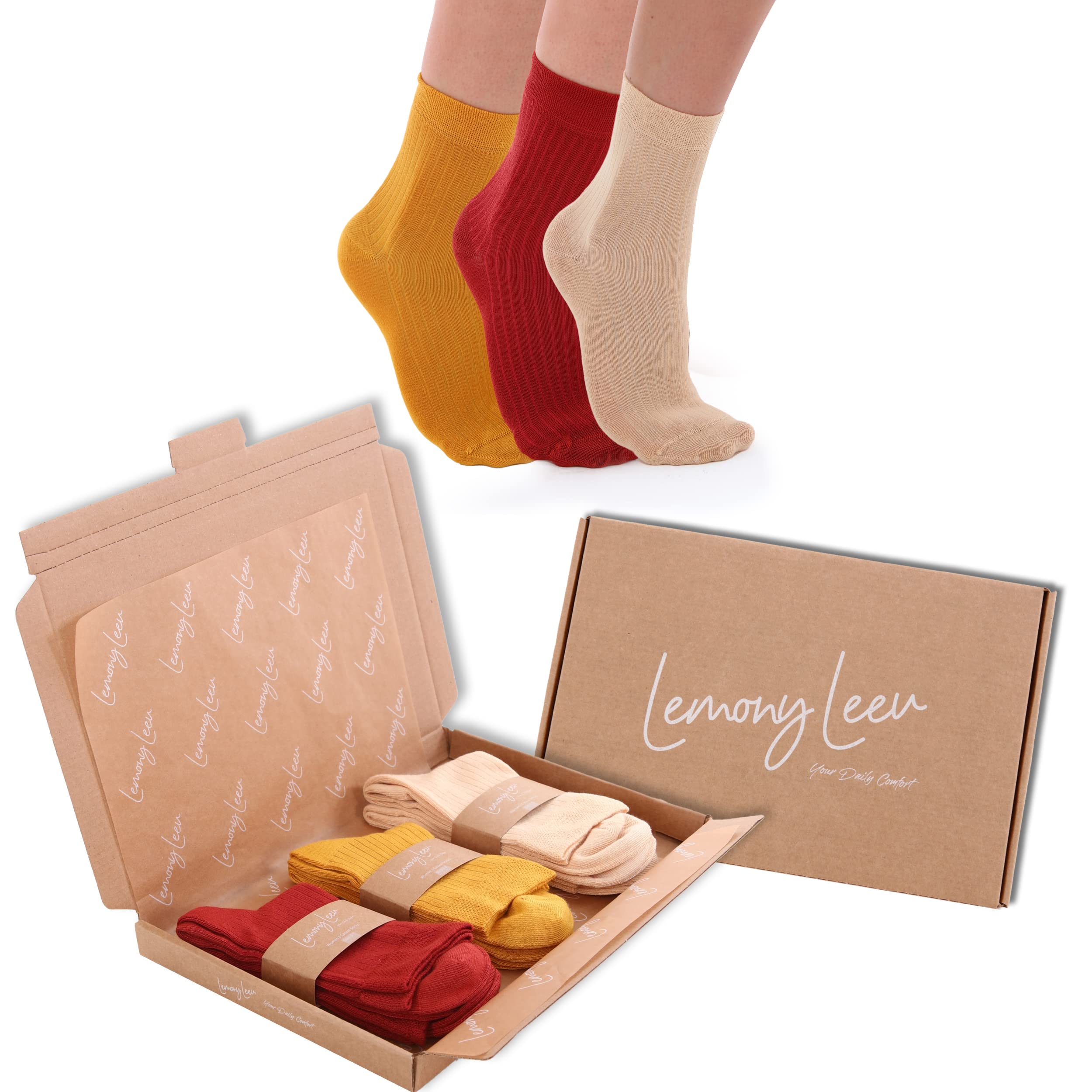 Lemony Leev 6 Pairs of Women’s Bamboo Casual Socks, Ultra Soft, Breathable, Odor-free, Colourful Casual Bamboo Socks in Gift Box Size 3-7