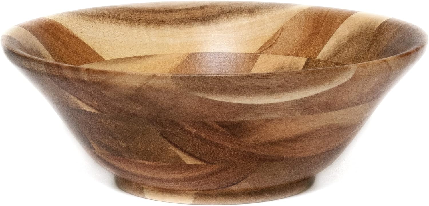 Lipper International 1262 Acacia Flared Serving Bowl for Salads, Fruit, or Popcorn, Large, 14", Single Bowl