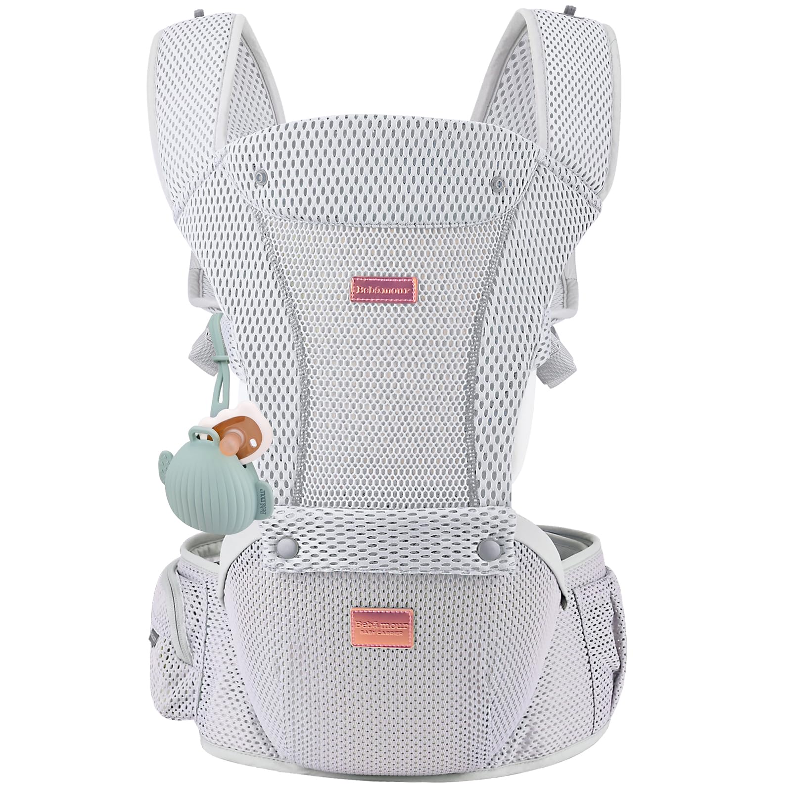 Bebamour Baby Carrier Newborn to Toddler Baby Carrier Hipseat 0-36Months with Head Hood, 3 PCS Teething Pads, Waist Extender, Storage Bag & Pacifier Case (Black) — view 13