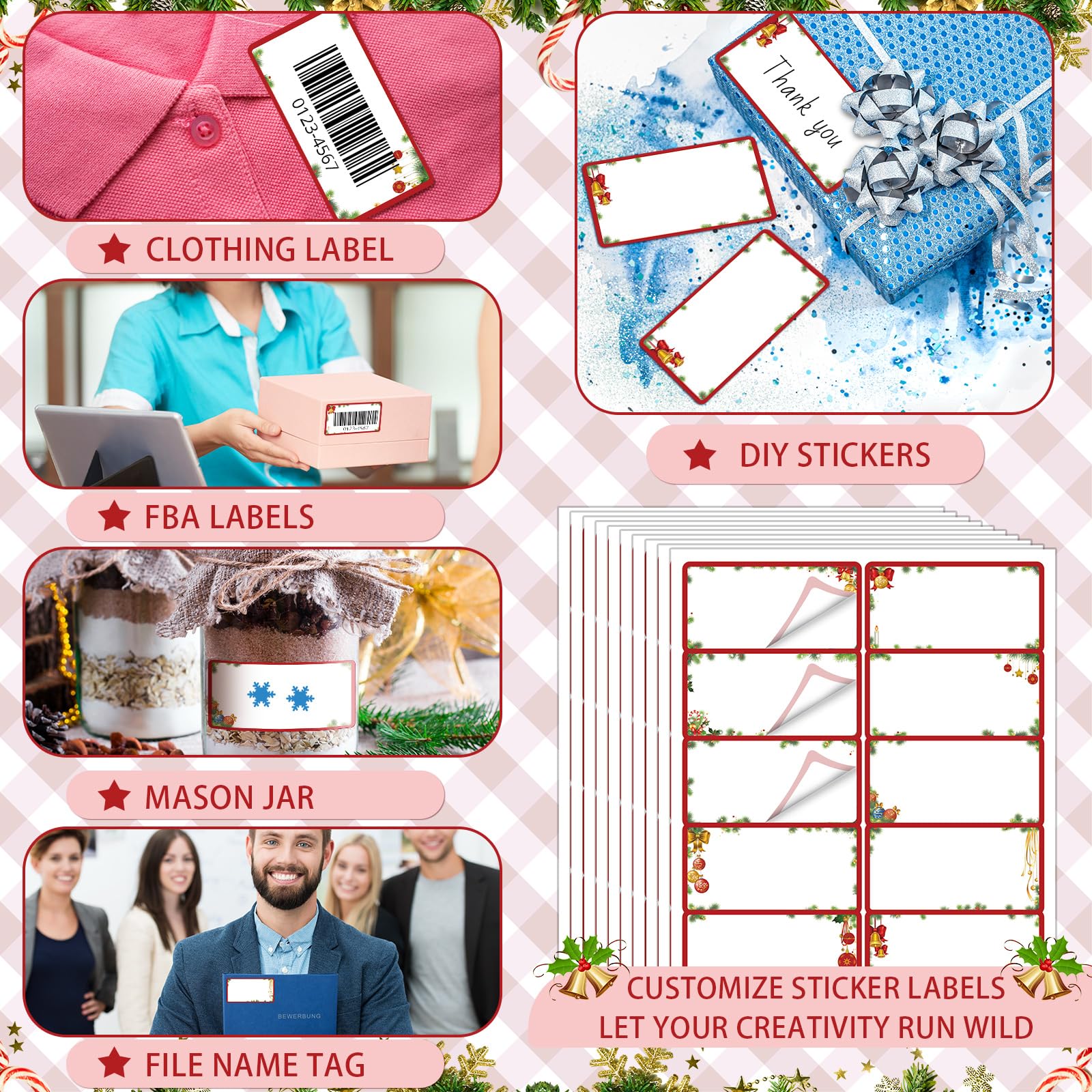 750 Pcs Christmas Address Labels Printable - 1 X 2.625 Inch Gift Tags, Compatible With Laser/Inkjet Printers