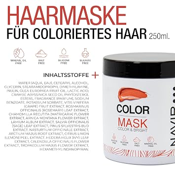 NAVIR Professional Colour Protection Mask for Coloured Hair - Deep Care Moisture and Shine No Aggressive Sulphates Parabens and Silicones - 250 ml