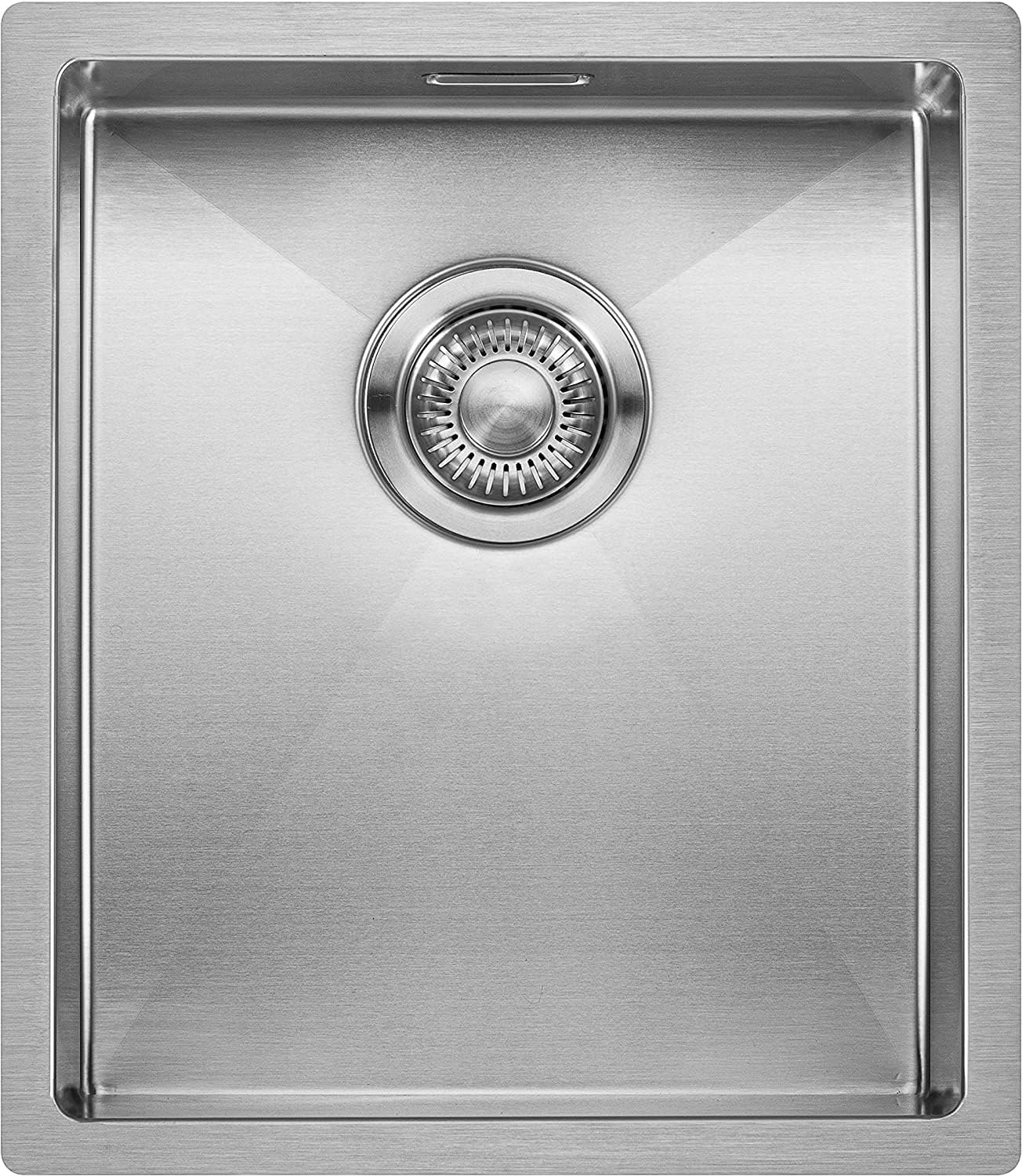 Kitchen Sink Mizzo Quadro 34-40 | 1.2mm Thick Stainless Steel Single Bowl with Satin Finish | Straight Corners Zero Radius Basin | 40cm Cabinet | Undermount Flushmount or Topmount Installation