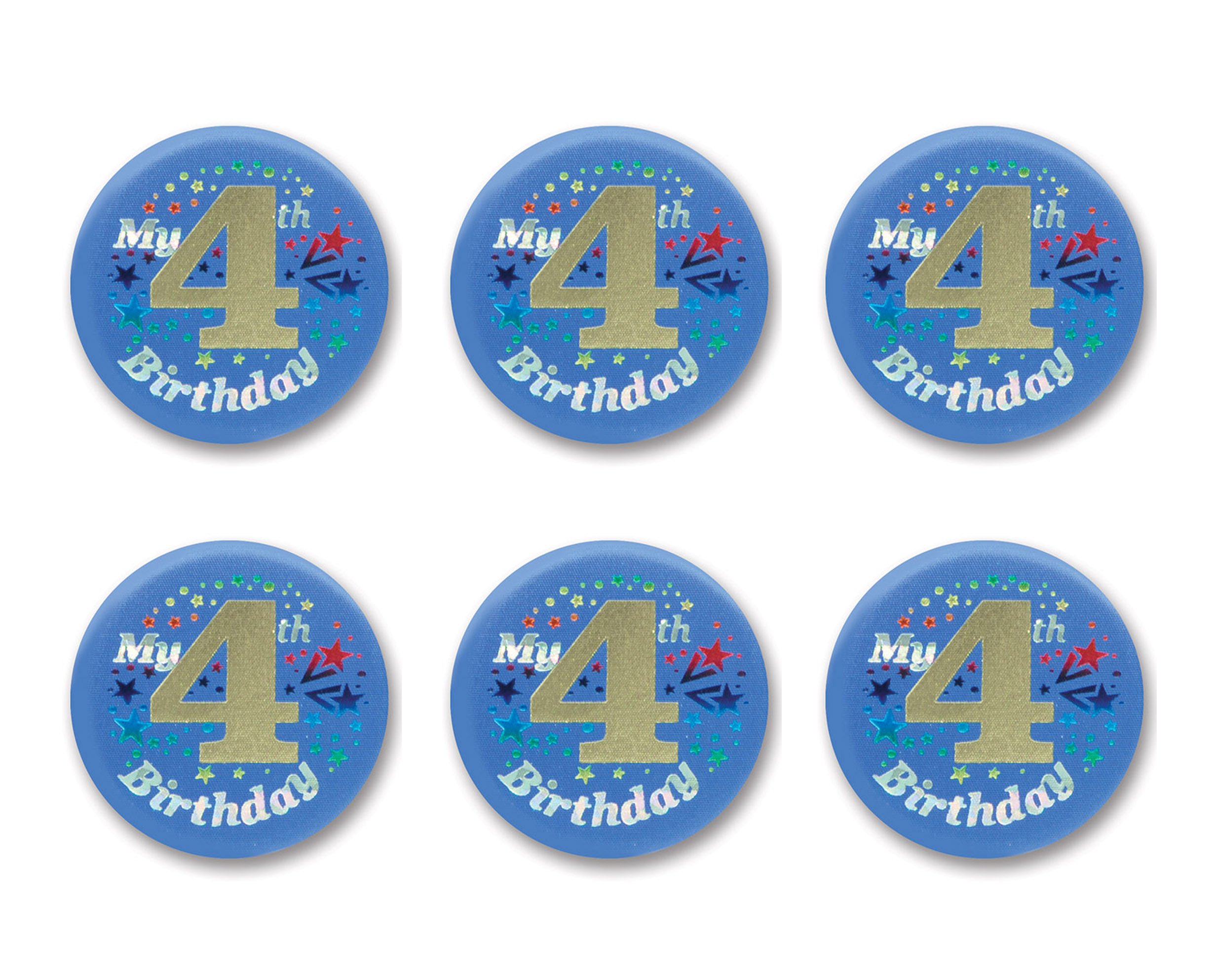 Boutons en satin My 4th Birthday Beistle de 5,1 cm aux finitions soignées pour fête enfantine