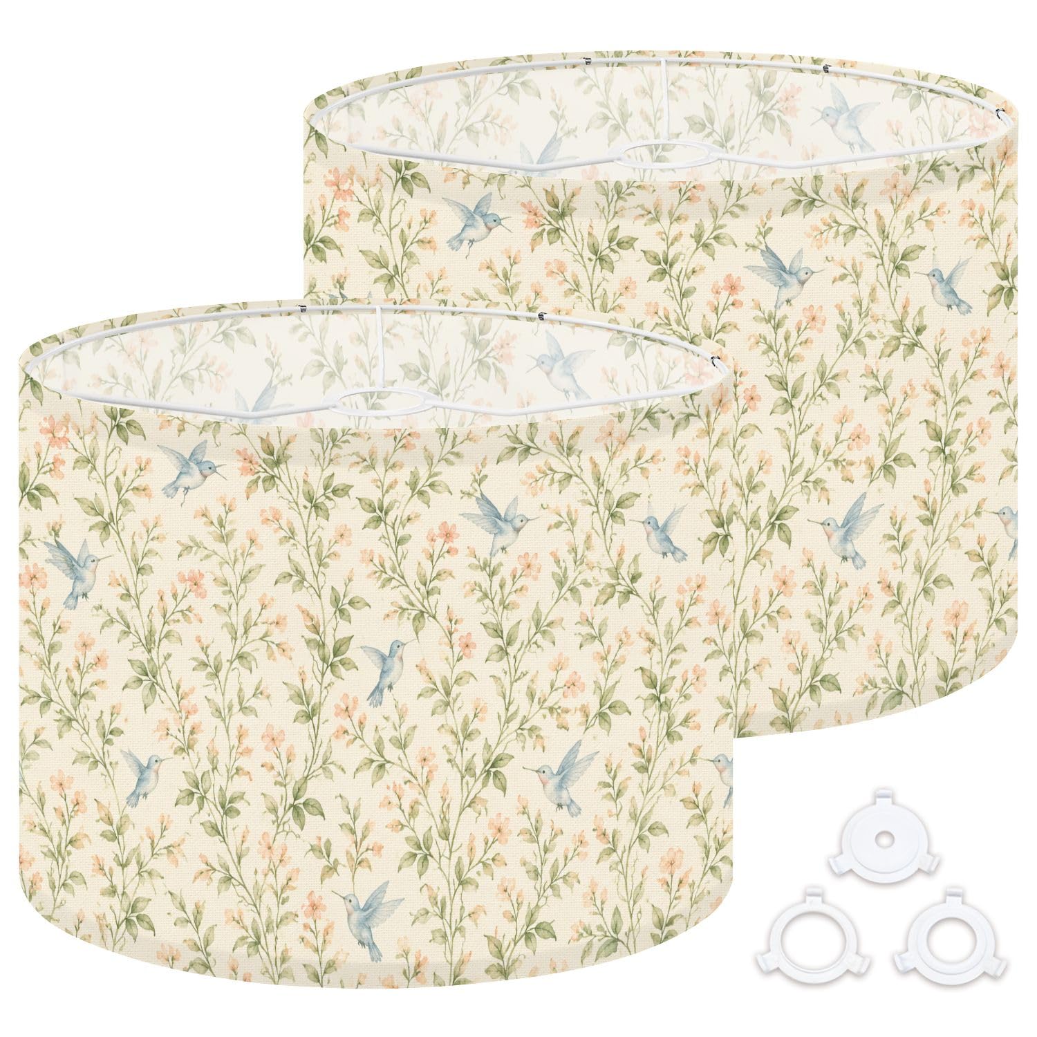 Deruinvaio Multi3 2Pcs 13In Lampshade Lamp Shade Vintage Floral Hummingbirds Delicate For Ceiling Light, Table Lamp Floor Lamp Easy Assembly Replacement Light Shade