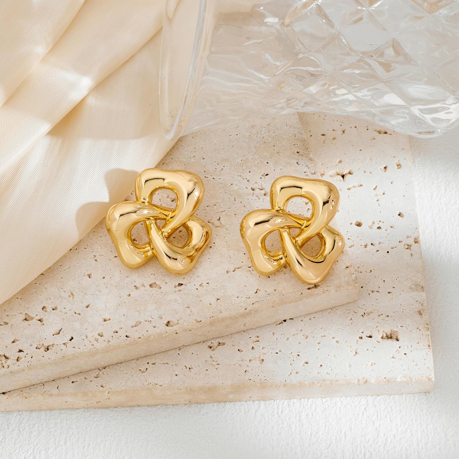 Gold Chunky Earrings for Women,Dainty Statement Stud Earrings Gold Fashion Jewelry - Image 4