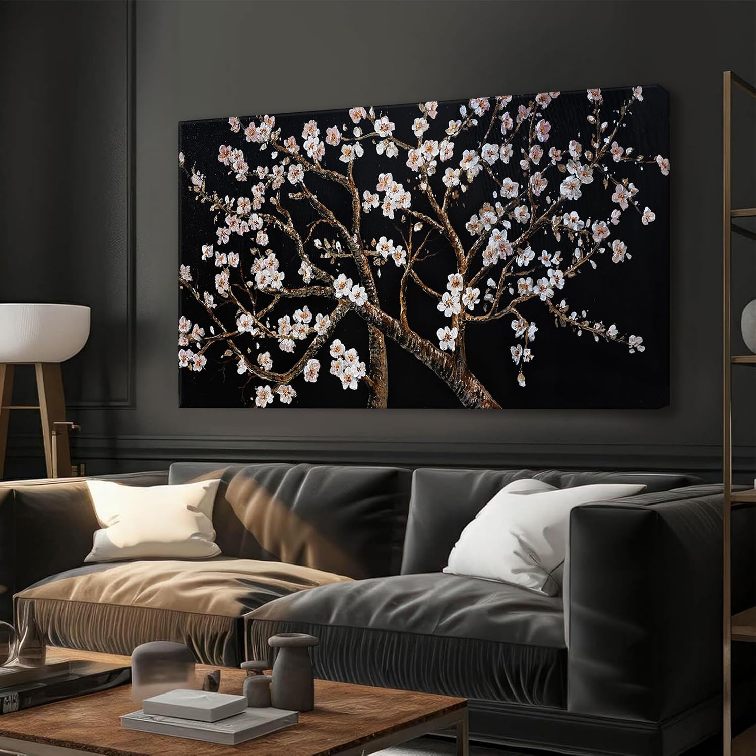 Canvas Wall Art Decor Large Black and White Wall Art Pictures For Living Room Tree of Life Wall Art Prints Canvas Art Wall Decor Flowers Artwork for Walls Bedroom Home Aesthetic Wall Decor 24" x 48" Black and White Wrapped Canvas 48L" x 24W"