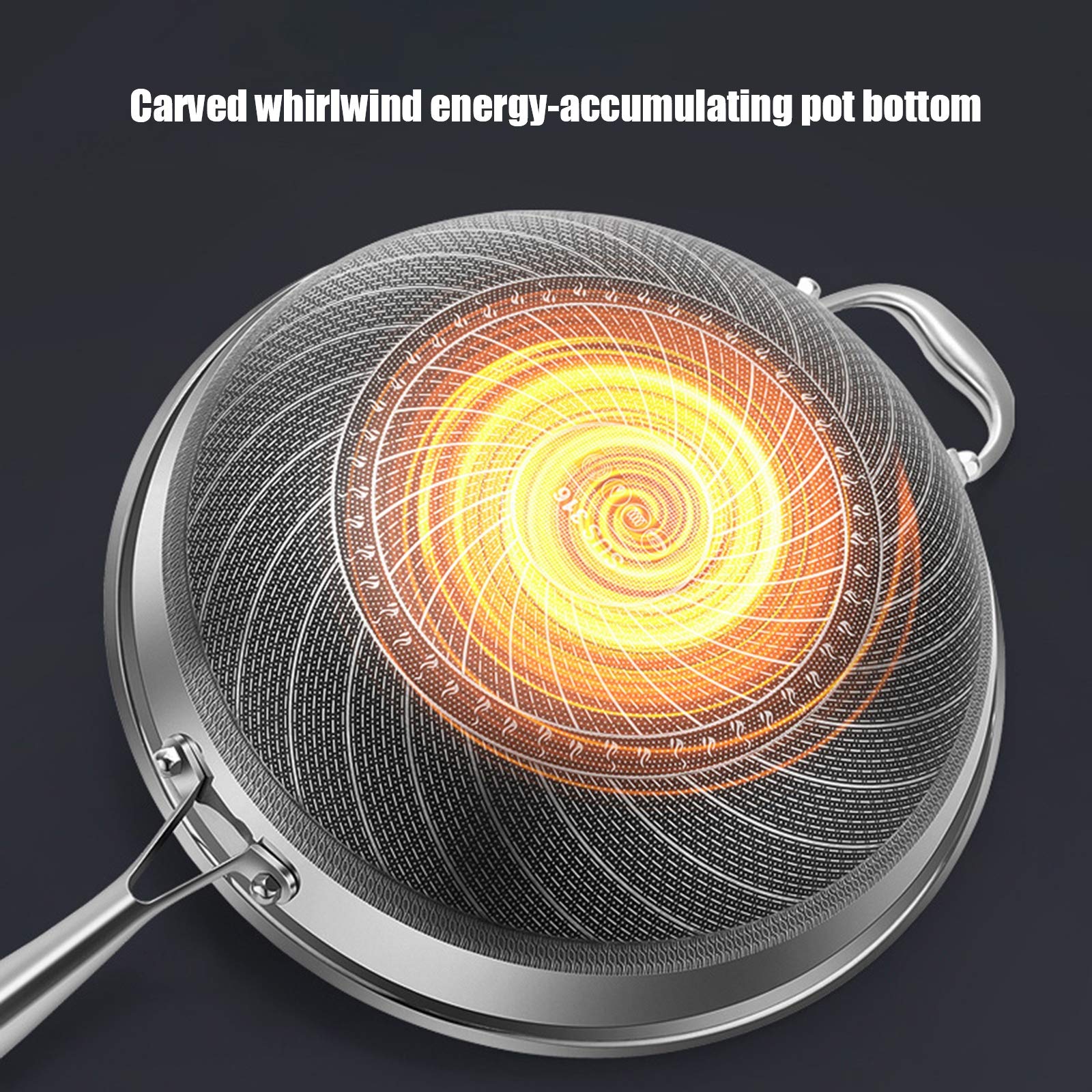Sartén Wok De Acero Inoxidable con Tapa De Vidrio Templado, Sartén Wok De Doble Cara con Diseño De Panal para Cocinas De Gas, Eléctricas E Inducción.