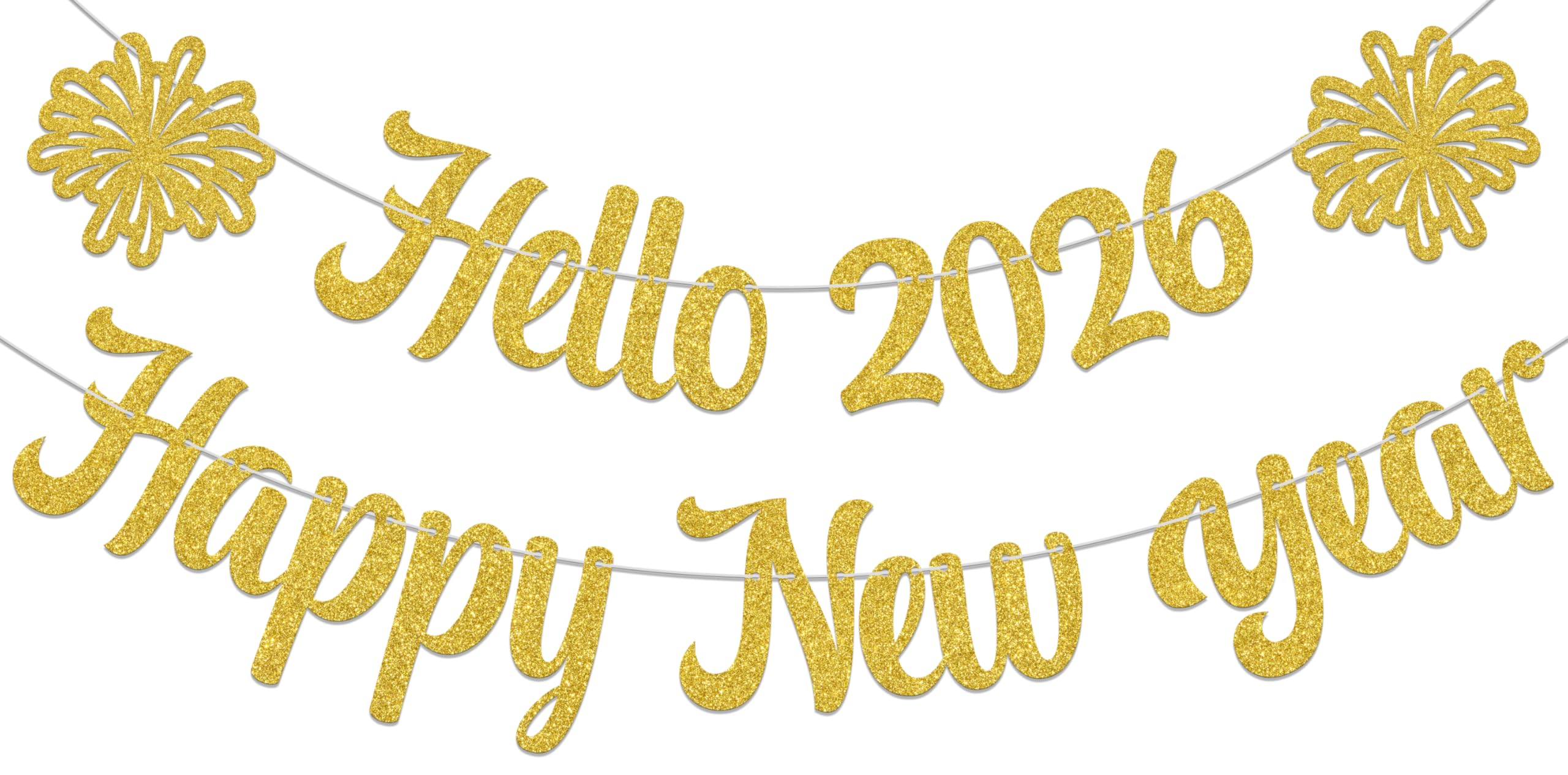 Hello 2026 Banner - Goodbye 2025 Hello 2026 Decoration - New Years Eve Banner, Gold