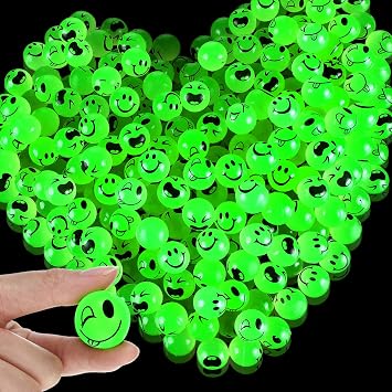 Deekin 300 Pack Bouncy Balls Bulk Glow in the Dark Smile Face 1 Inch Mini High Bounce Bouncy Balls 3 Facial Styles for Kids Teens Party Birthday Favors Goodie Gift Bag Fillers