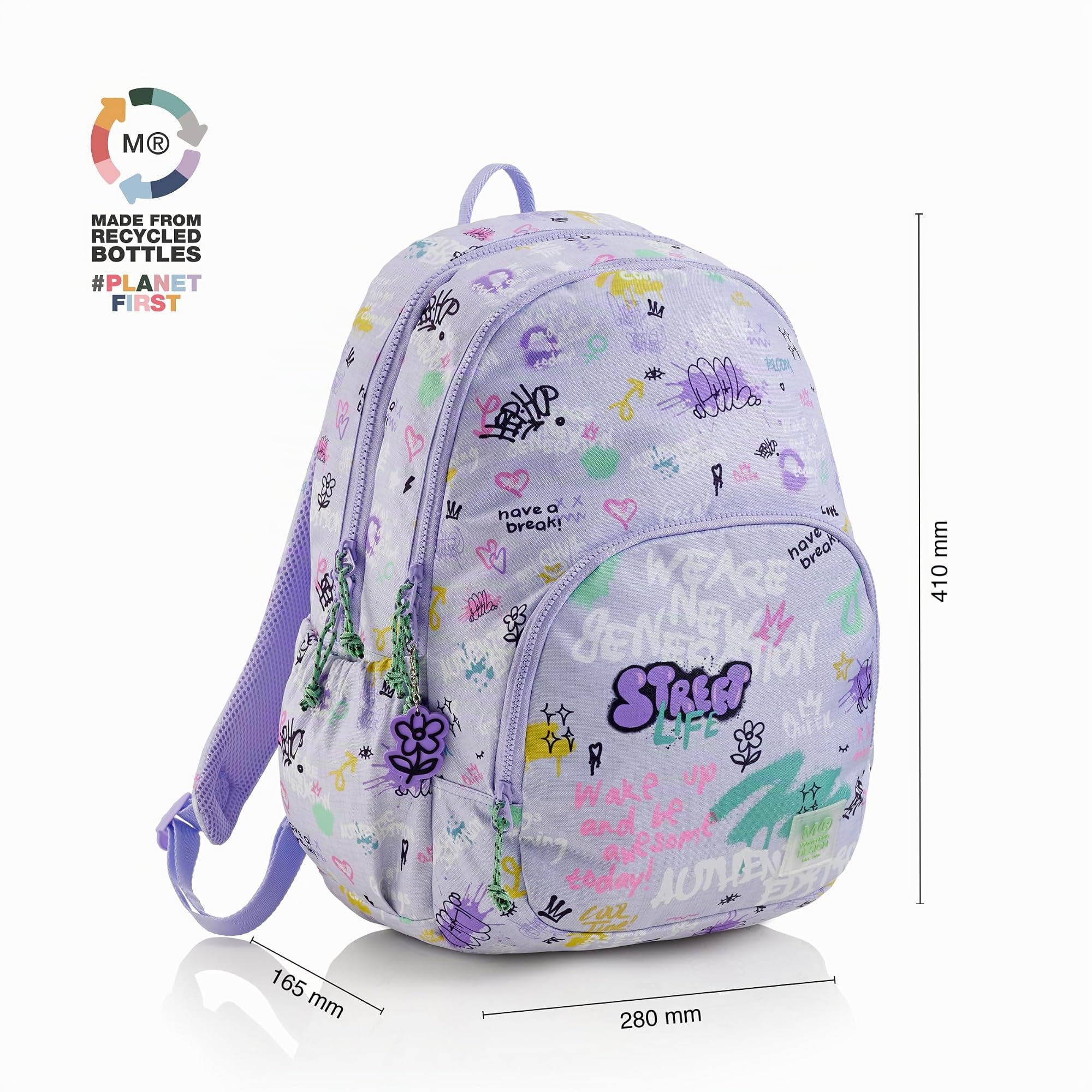 Miquelrius - Mochila escolar, Triple compartimento, Doble cremallera, Fabricada con botellas recicladas, Capacidad 27 litros, Asas regulables, Espalda acolchada, Tiradores metálicos, Vuelta al cole