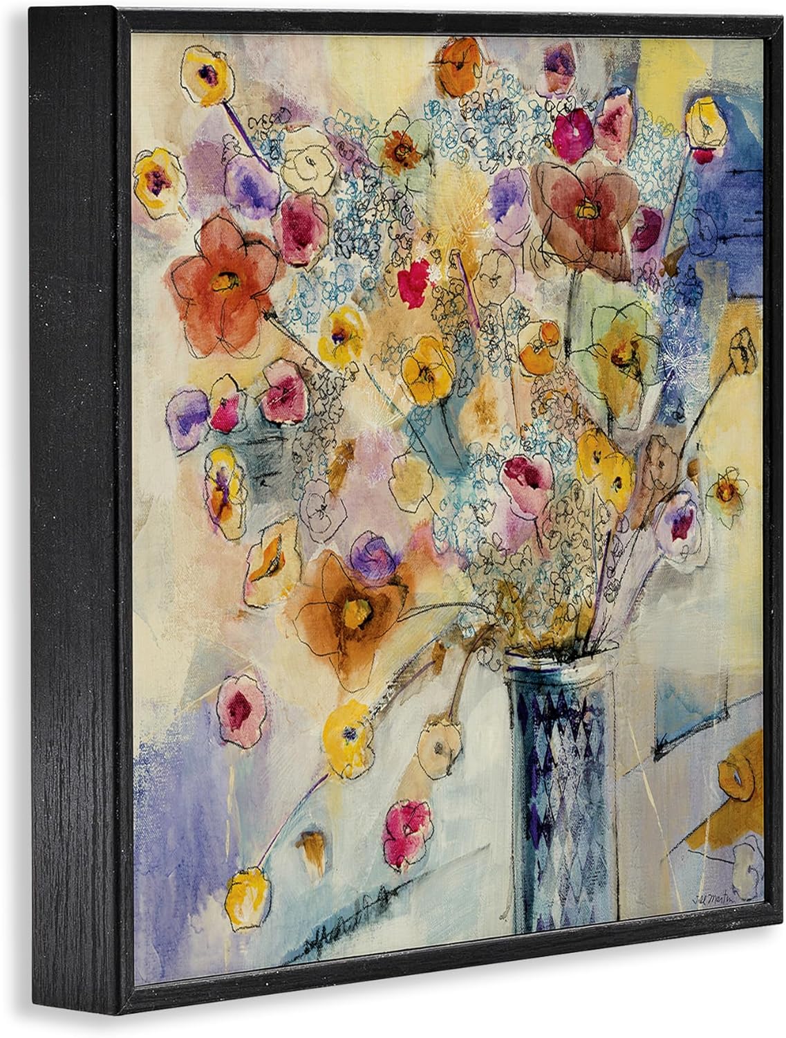 Stupell Industries Painted Flowers Line Drawing, Design by Jill Martin Black Framed Wall Art, 24 x 24, Multi-Color