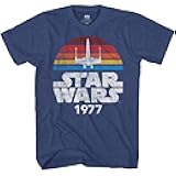 STAR WARS 1977 Logo Rainbow Sun X-Wing Classic Retro Vintage Adult Men's Graphic Tee Apparel T-Shirt (Denim Blue Heather, 3X-Large)