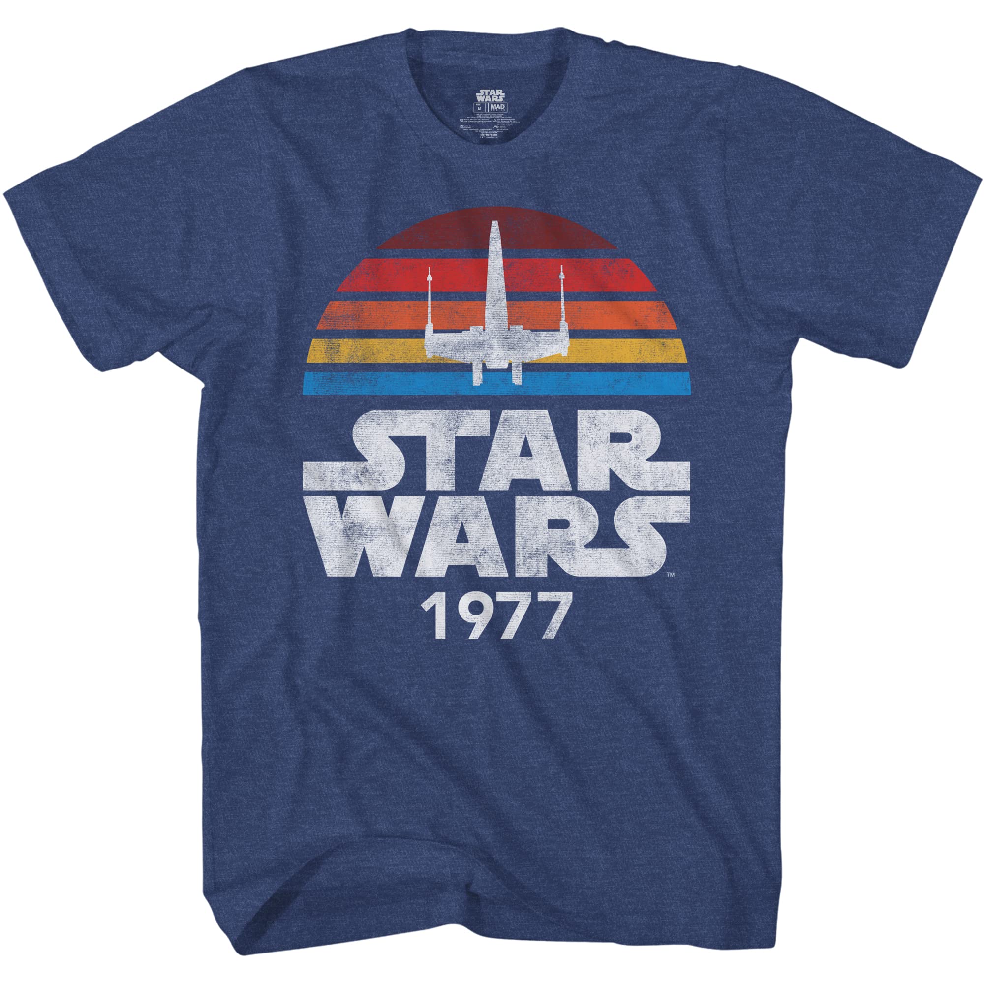STAR WARS 1977 Logo Rainbow X-Wing Men's Adult T-Shirt, Denim Blue Heather, 3XL