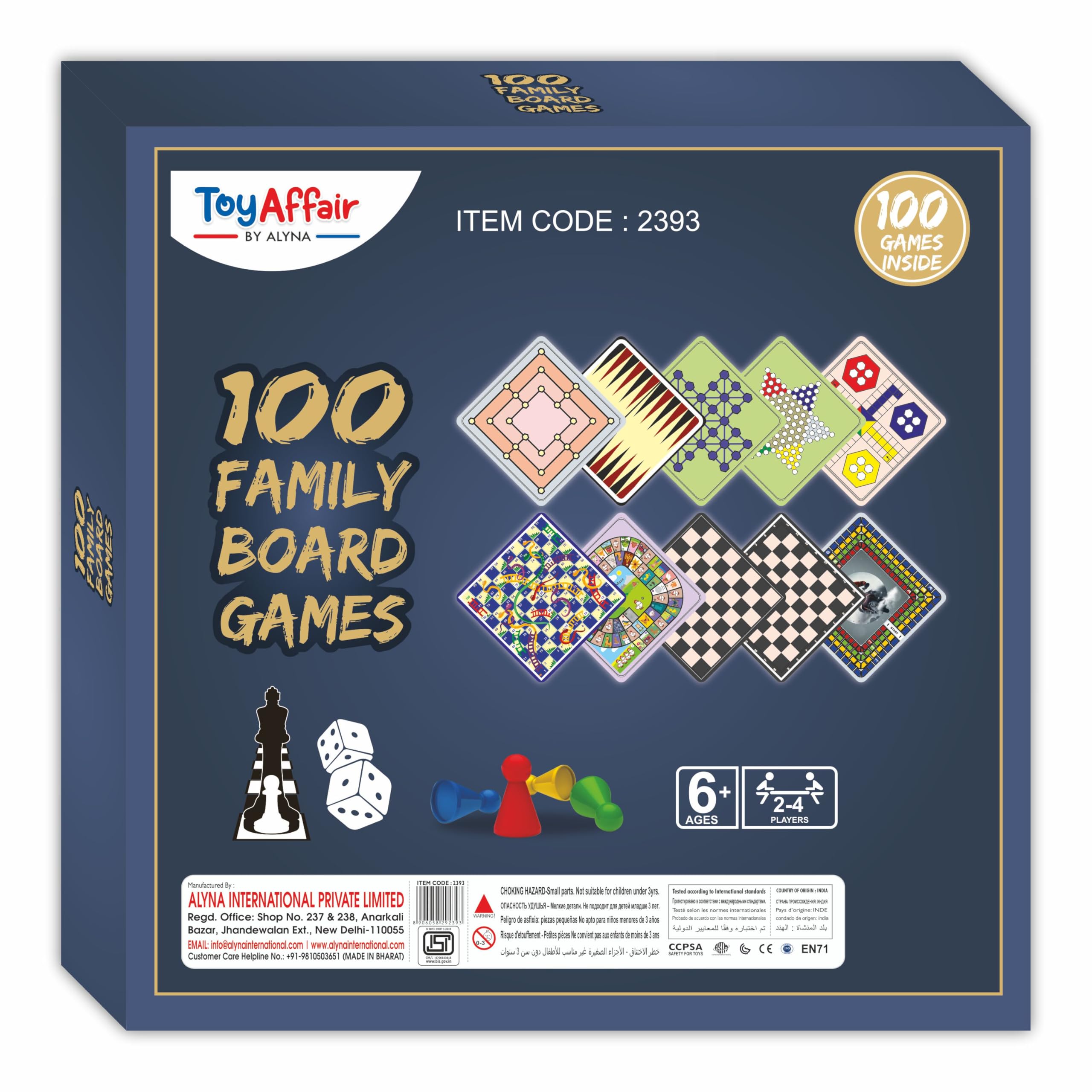 Toyaffair 100-in-1 Board Game Set Includes Ludo, Snakes & Ladders, Chess, Checkers, Brain Teasers & More, A Gift with Educational & Strategy Games for Kids & Adults, Quality Family Fun, 2+ Player 4