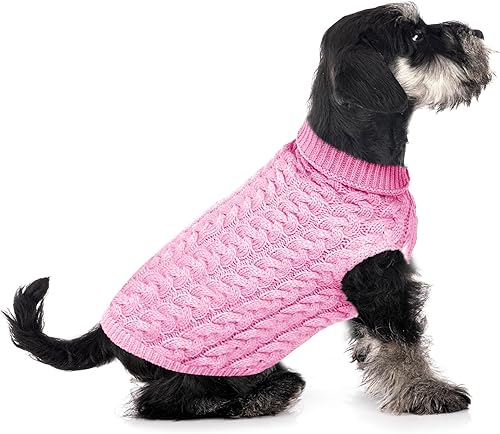 Miniatura 5 de SHIAOMIN Suéter cálido de cuello alto para perros, suéter de punto trenzado para cachorros, ropa de invierno gruesa y cálida para perros, clima frío