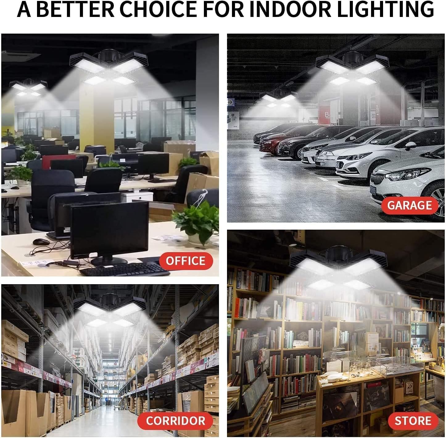 4Pack LED Garage Lights 100W Deformable LED Lighting 10000LM E26 Daylight 6000K Super Bright Adjustable Lights for Warehouse — view 7