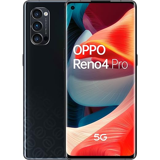 OPPO Reno4 Pro - Smartphone débloqué 5G - 256 Go - 12 Go de RAM - Batterie 4000 mAh avec Technologie de Charge Rapide SuperVOOC 2.0 / 65W - USB-C - Android 10 - Téléphone Portable - Noir Spatial