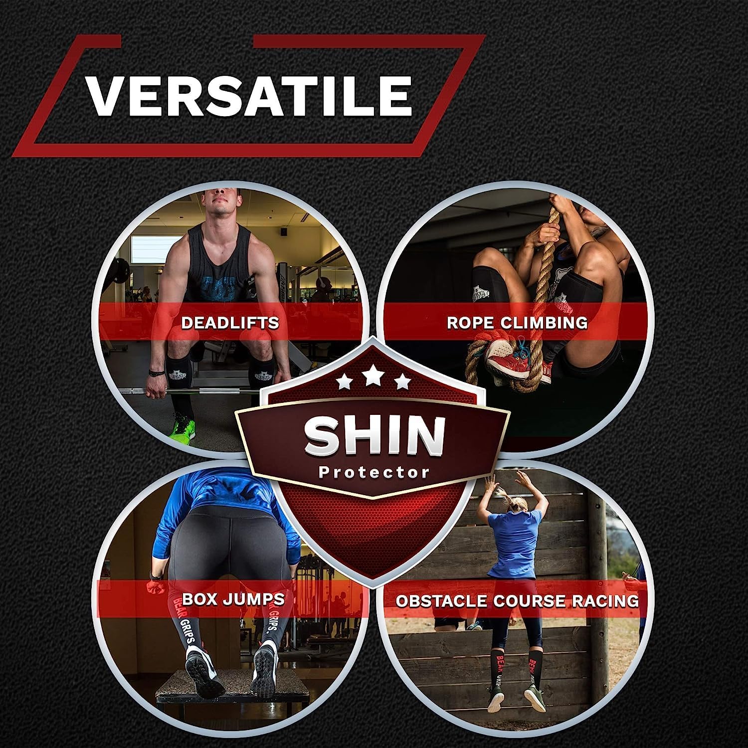 Bear Grips Deadlift Shin Guards - Breathable Gym Equipment Rope Climbing Shin Guard for Men and Women - Injury Prevention Calf Support Shin Guard Sleeves for Ultimate Shin Protection