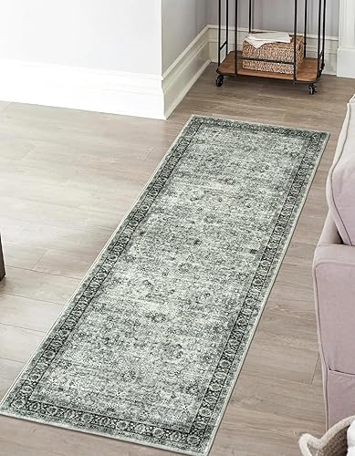 Miniatura 5 de Alfombra vintage de pasillo de 2 x 6 pies, antideslizante, lavable, alfombra de lavandería con diseño floral envejecido para puerta de entrada