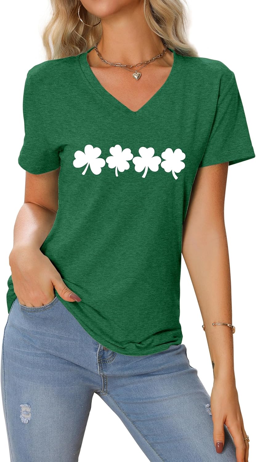 St Patricks Day Shirt Women, Prone to Shenanigans and Malarkey Shirts V Neck St. Patrick's Day Short Sleeve Tops - Image 2