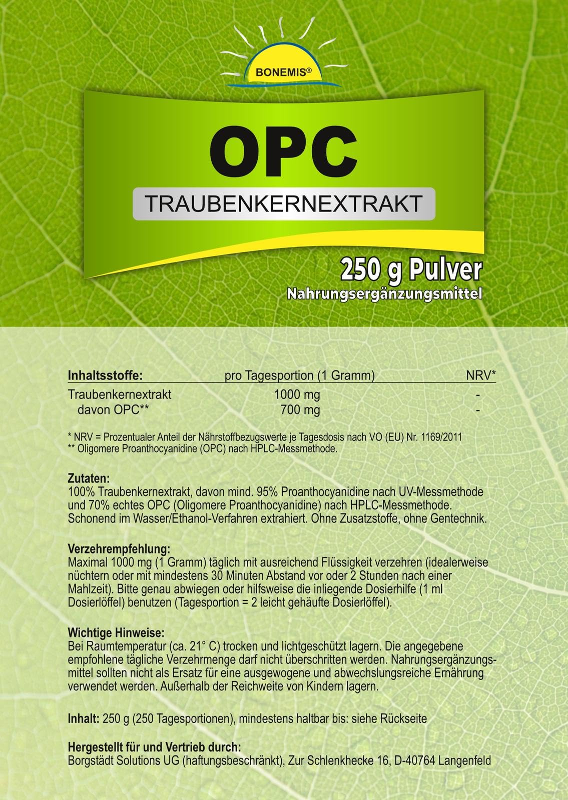OPC Traubenkernextrakt 95% (70% nach HPLC), Pulver, 4x 250g Beutel