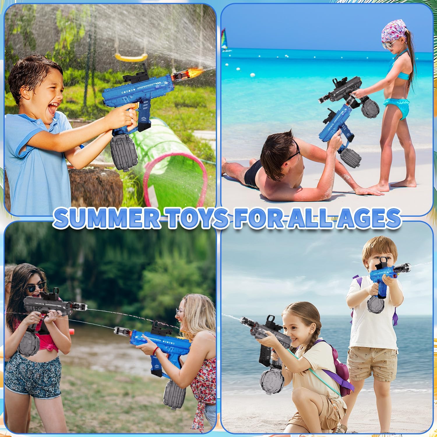 Electric Water Gun 2 Pack for Audlts and Kids, Squirt Gun, Water Blaster, Automatic ater with 800CC Large Water Tank, Light Up Flashing Design, Summer Toy for Pool, Beach, Party